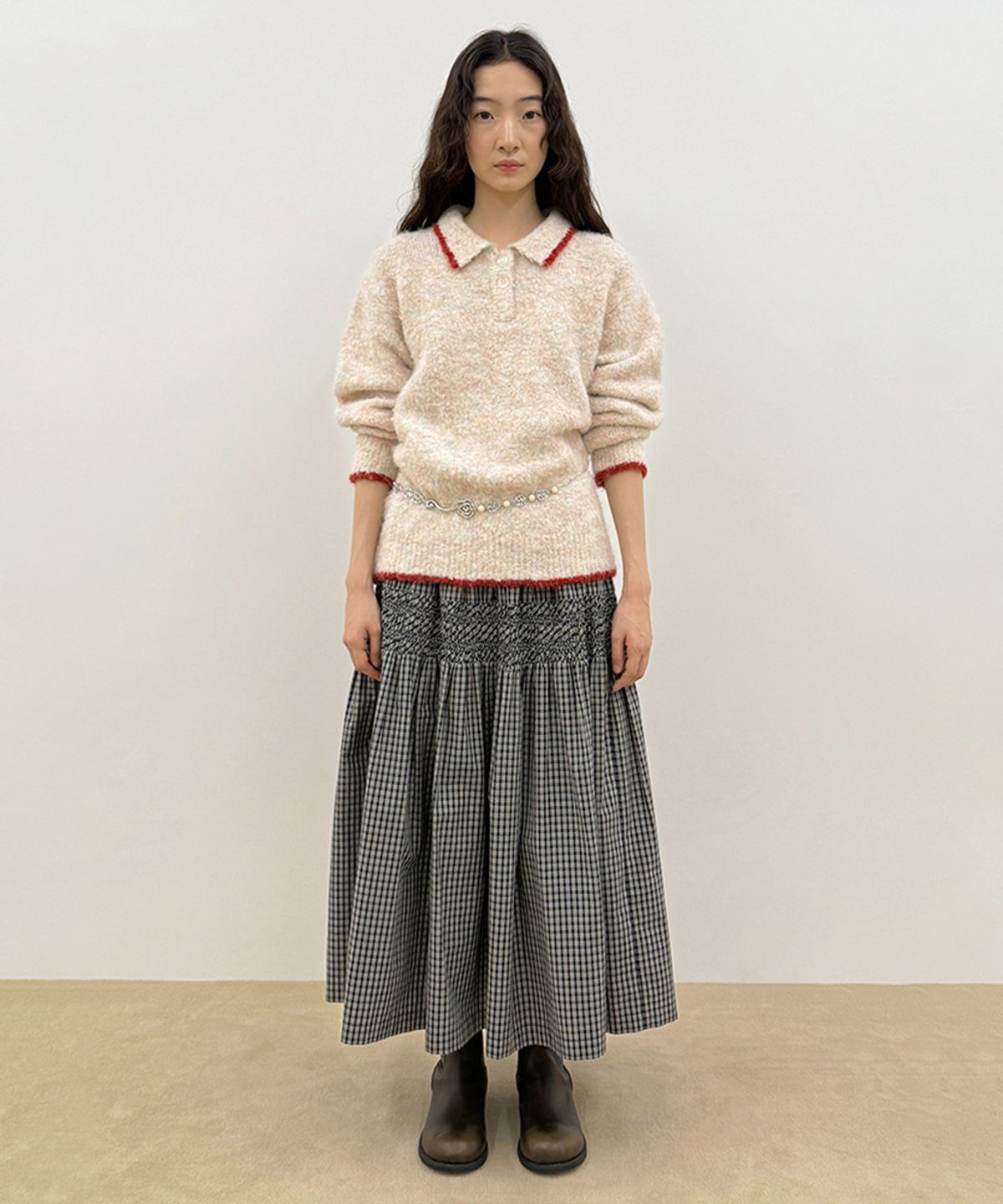 시눈(SINOON) Sinoon Smocking Flared Skirt (Navy)