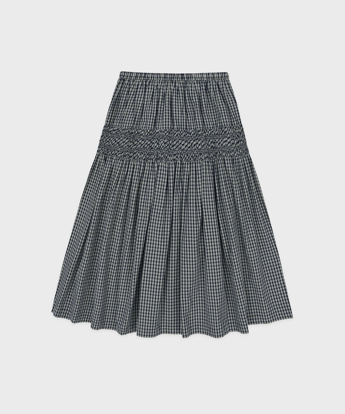 시눈(SINOON) Sinoon Smocking Flared Skirt (Navy)