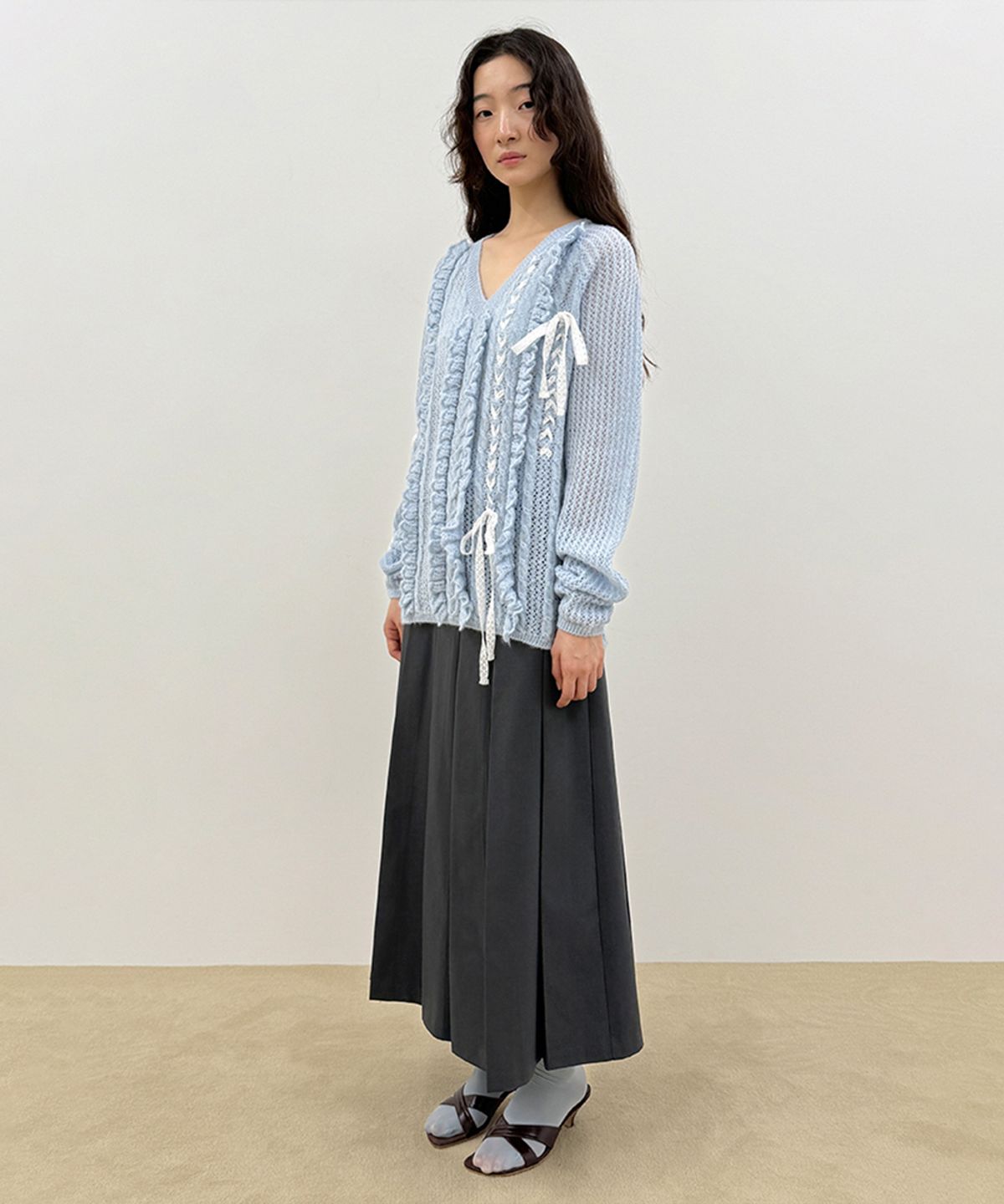 시눈(SINOON) Sinoon Pleated Maxi Skirt (Grey)