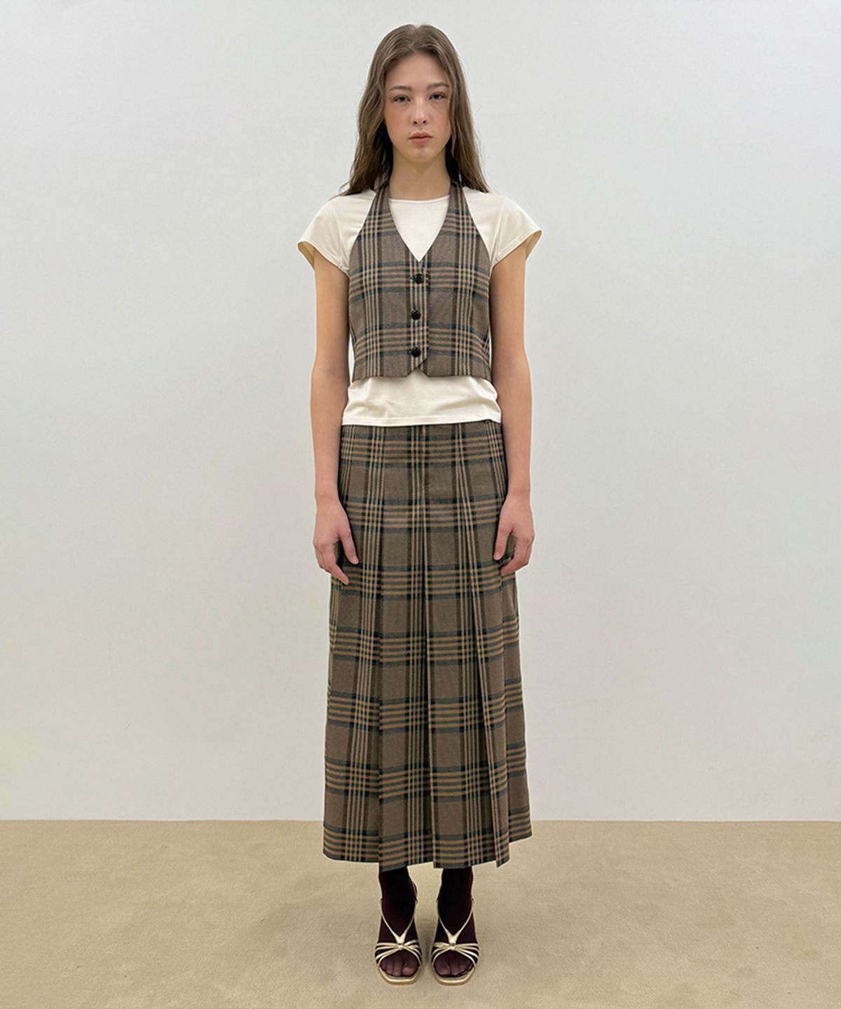 시눈(SINOON) Sinoon Pleated Maxi Skirt (Check)