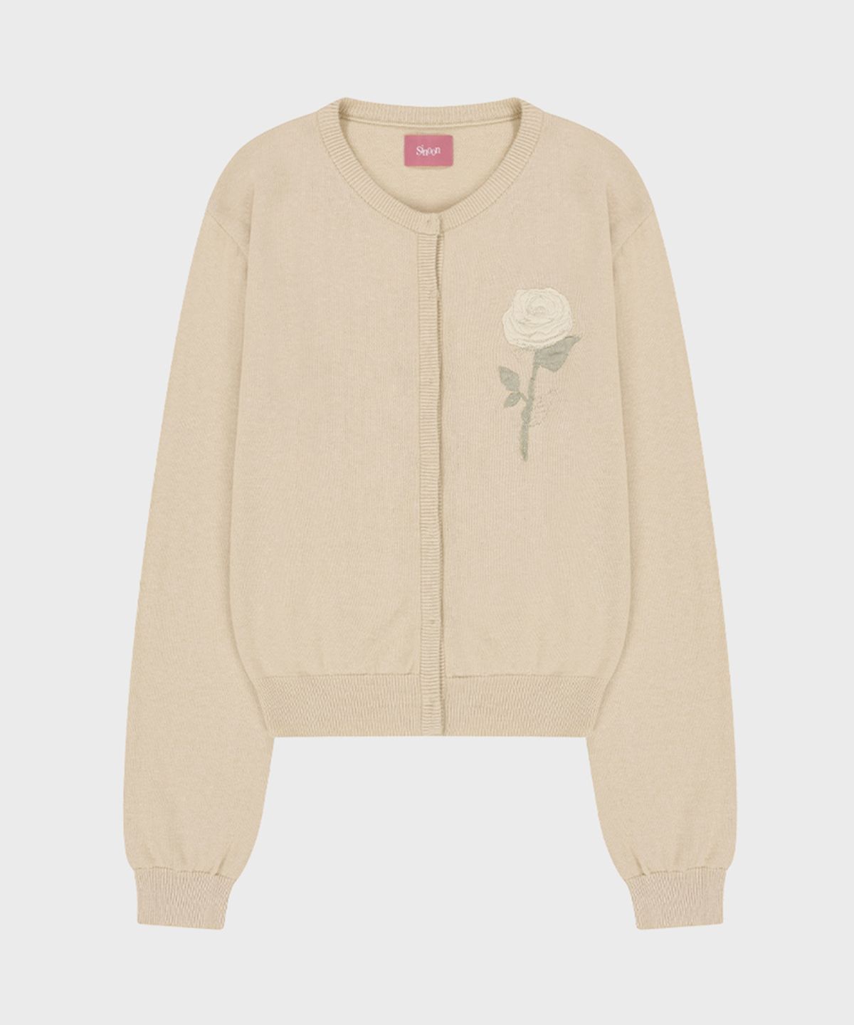 시눈(SINOON) Embroidered Rose Cardigan (Light Beige)