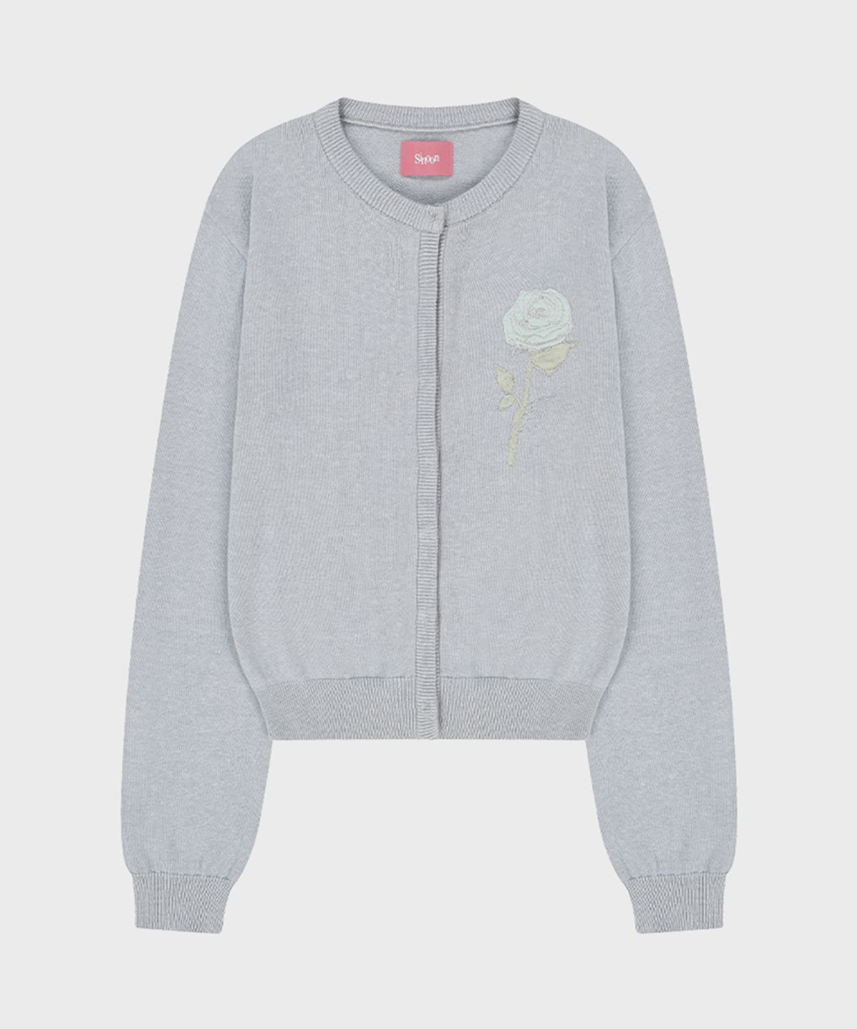 시눈(SINOON) Embroidered Rose Cardigan (Greyish Blue)