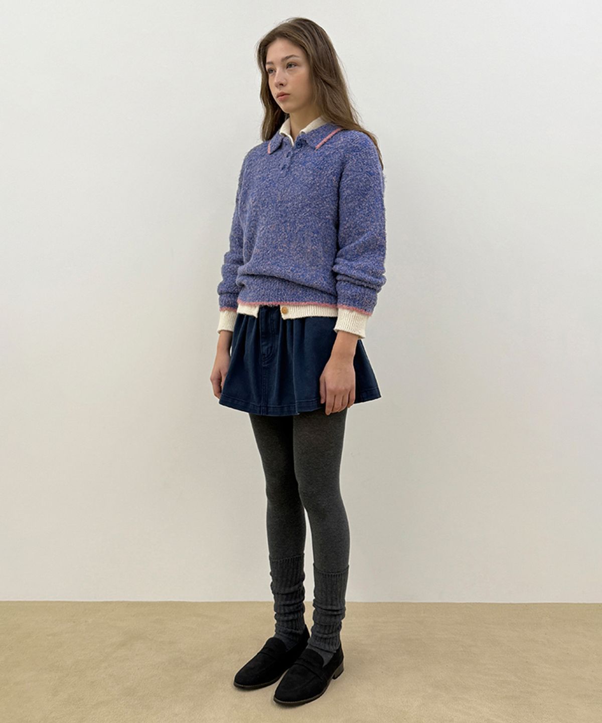 시눈(SINOON) Mixed Boucle Collar Knit (Blue)