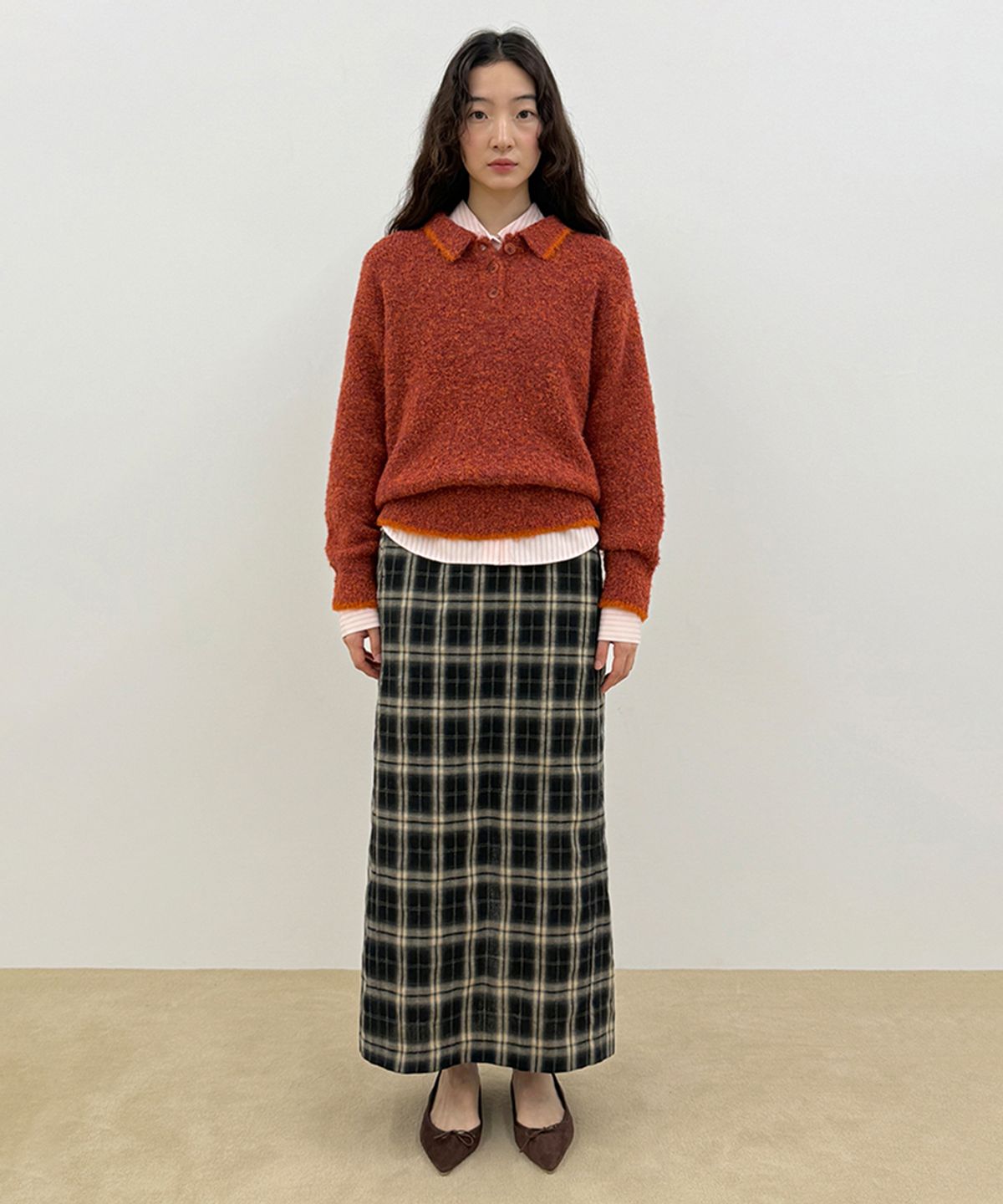 시눈(SINOON) Mixed Boucle Collar Knit (Red)