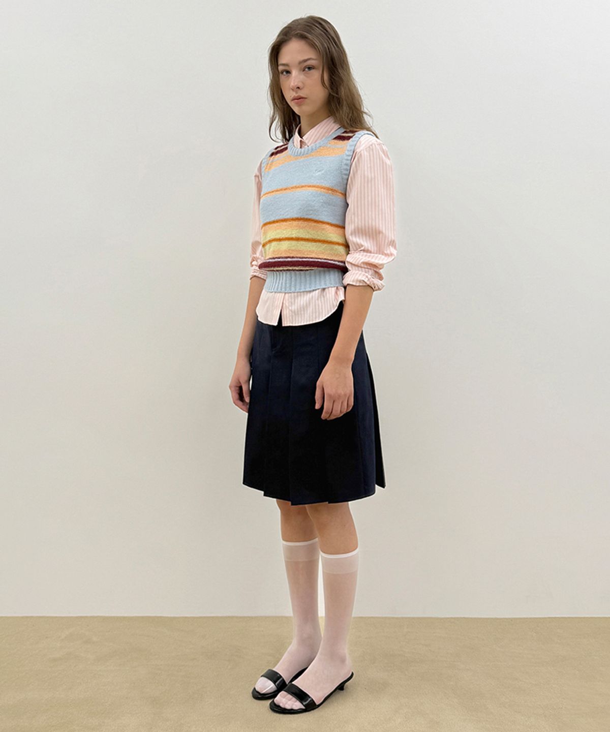 시눈(SINOON) Sinoon Mix Stripe Knit Vest (Blue Mix)