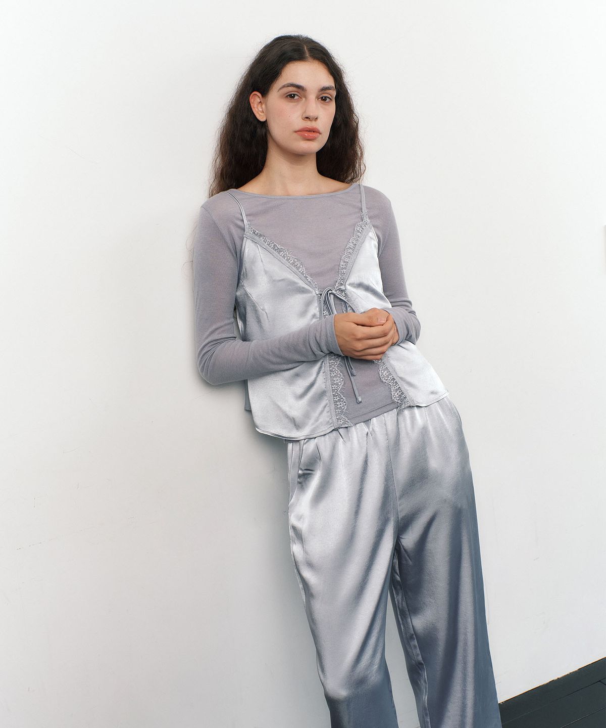 아템포(ATEMPO) LACE SLIP PAJAMA SET / silver blue