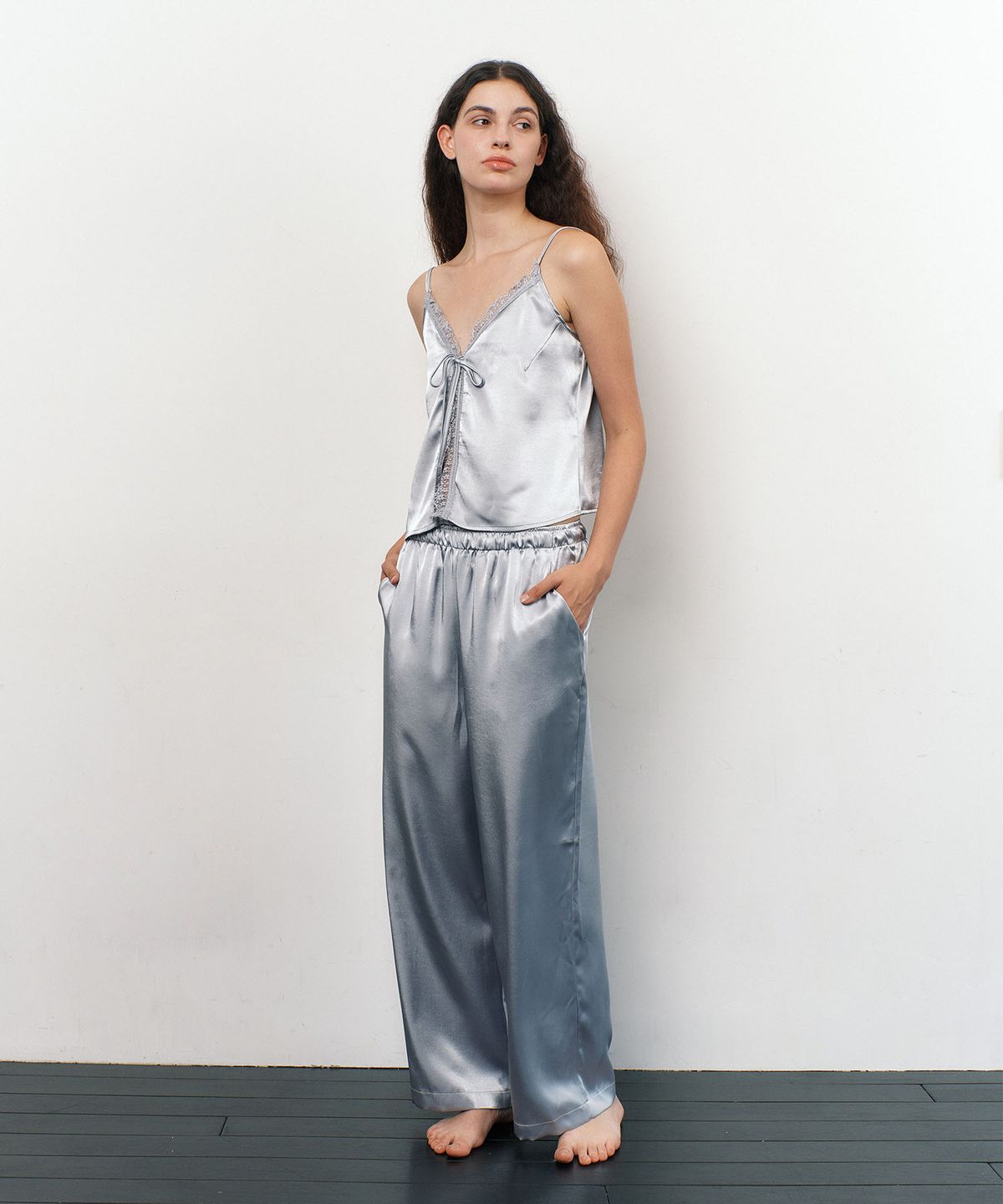 아템포(ATEMPO) LACE SLIP PAJAMA SET / silver blue