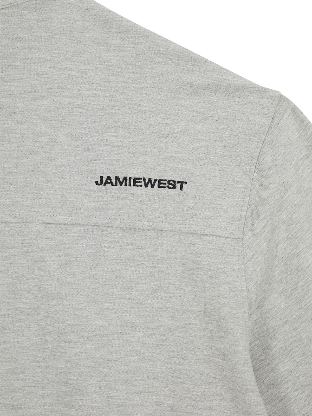 제이미웨스트(JAMIE WEST) 하이넥 하프집업 포켓 맨투맨 (멜란지그레이)