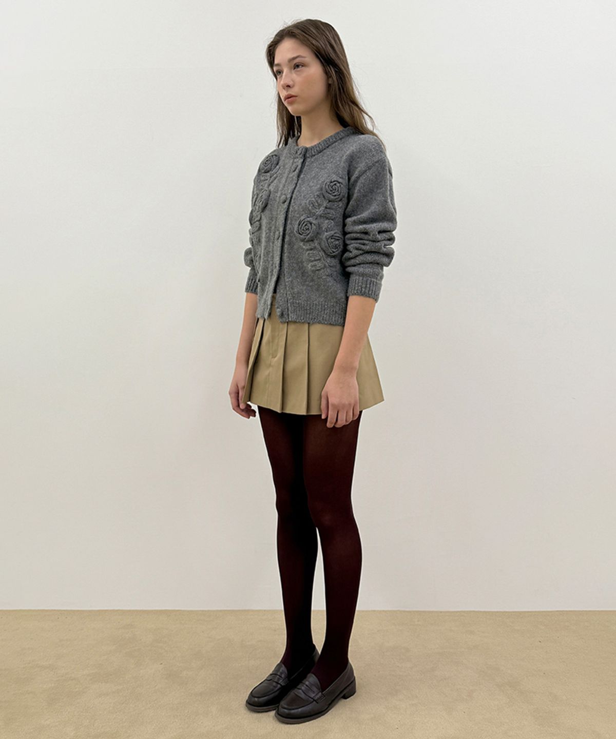 시눈(SINOON) Rose Artwork Hairy Cardigan (Melange Grey)