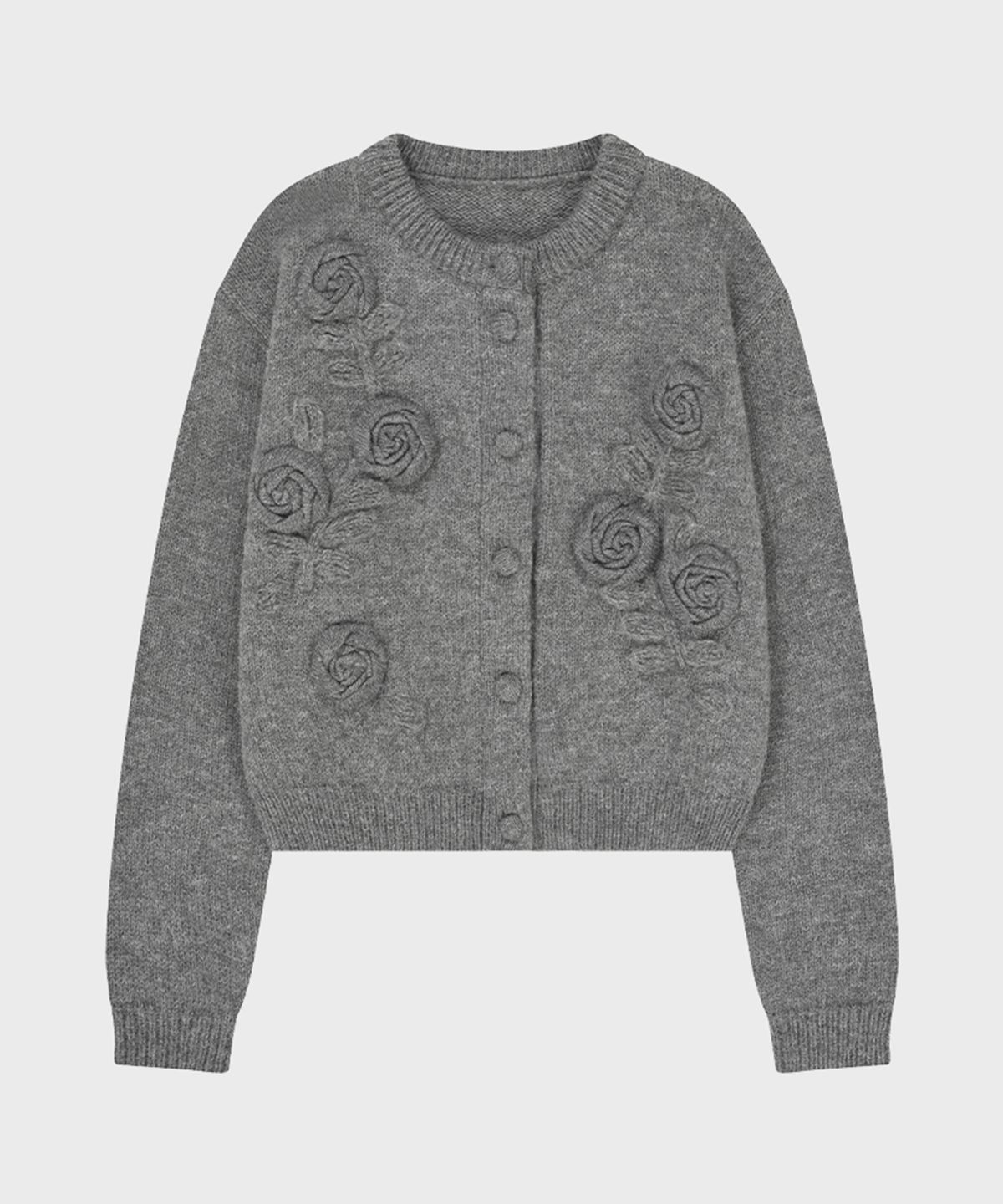시눈(SINOON) Rose Artwork Hairy Cardigan (Melange Grey)