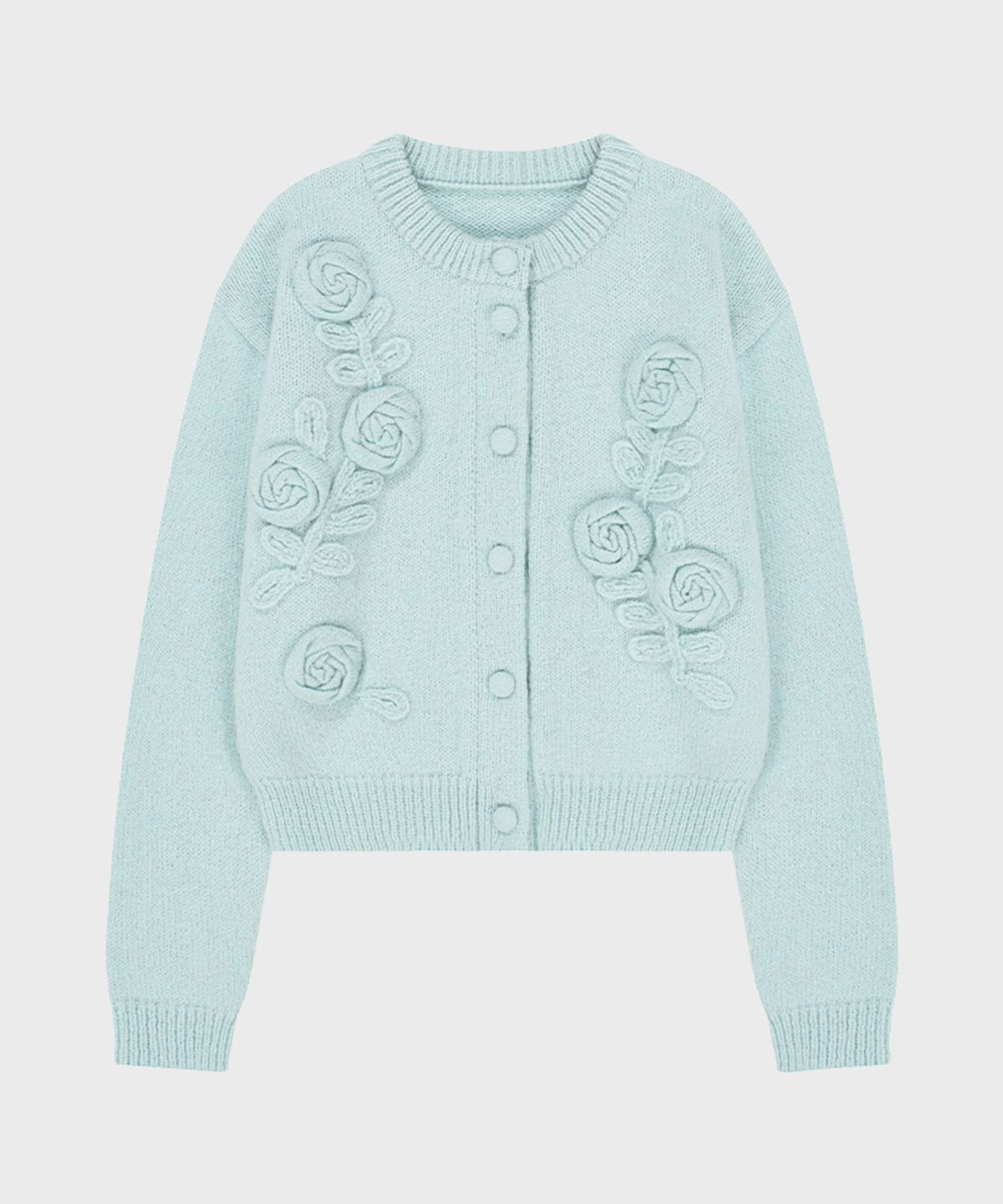 시눈(SINOON) [베이비돈크라이 베니 착용] Rose Artwork Hairy Cardigan (Mint)