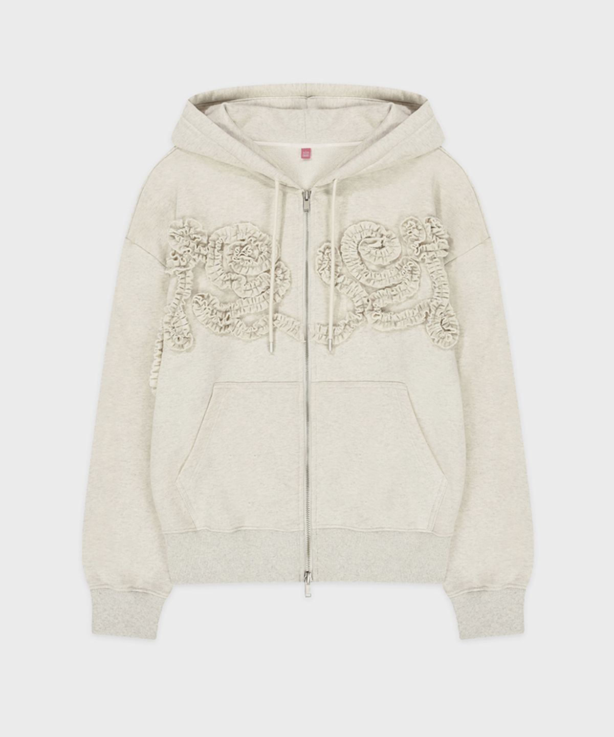 시눈(SINOON) Rose Frill Oversized-Fit Hooded Zip-Up (Oatmeal)