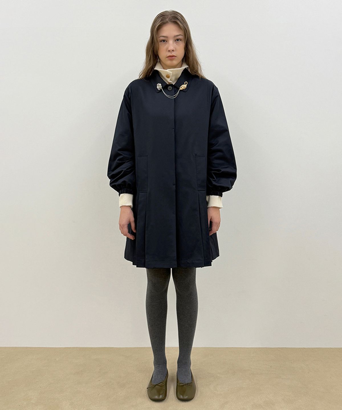 시눈(SINOON) Tailored Pleated Jacket (Navy)