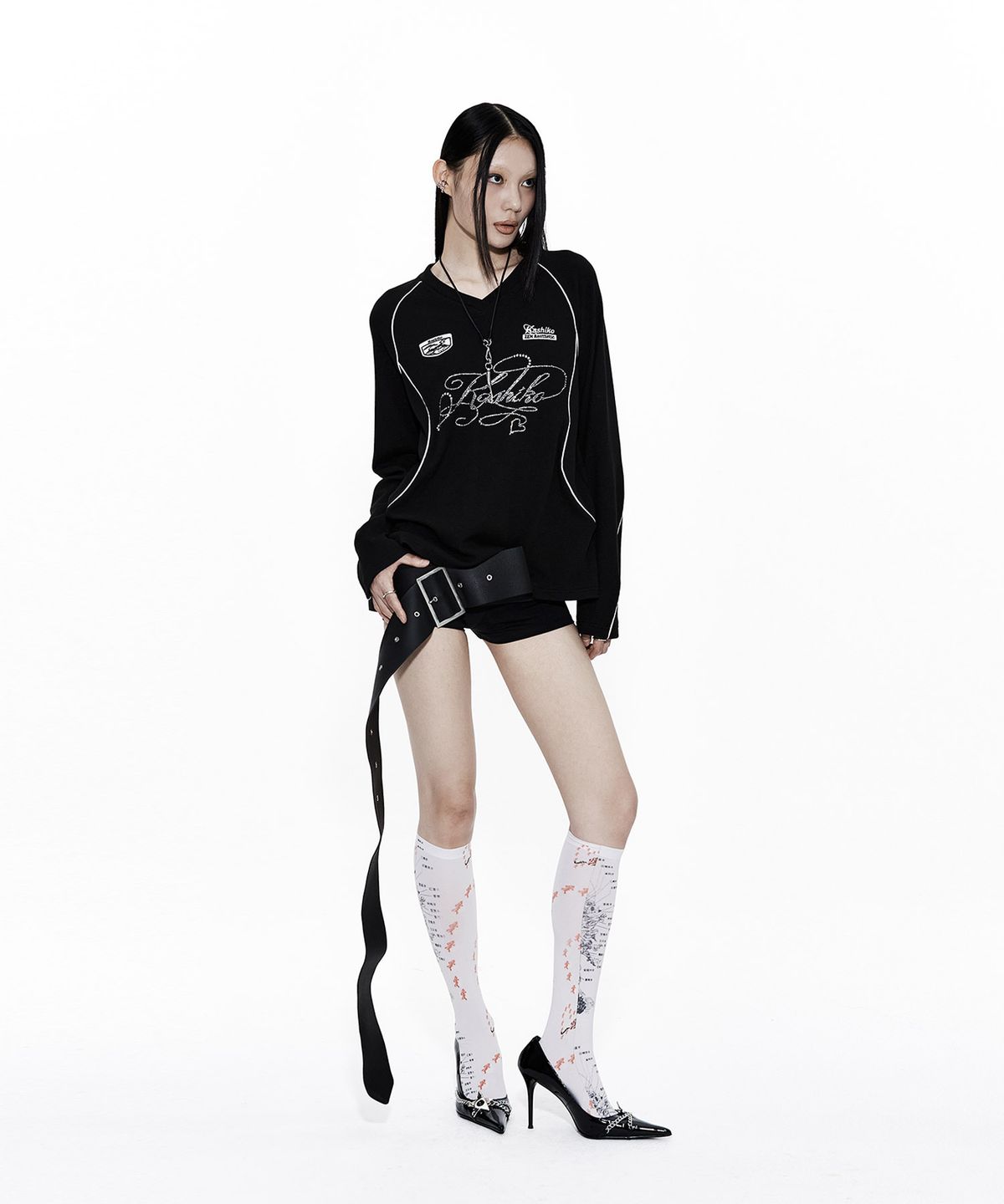 카시코(KASHIKO) Waffle Rugby Tee Black