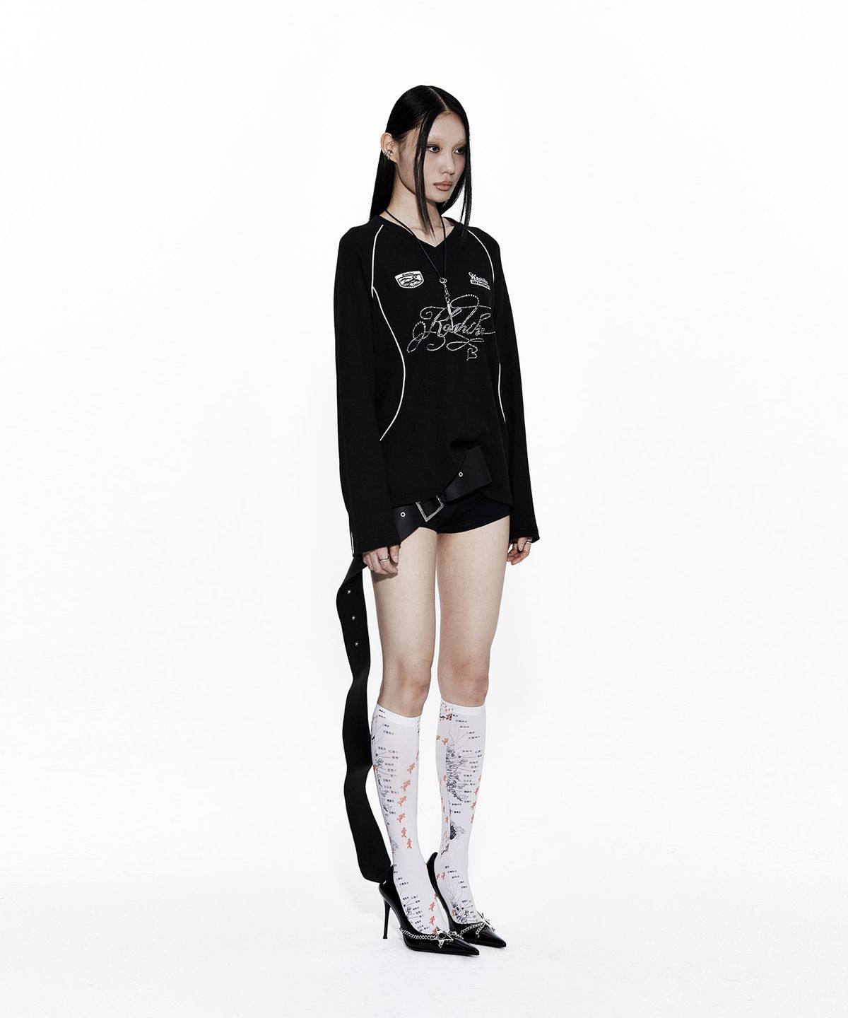 카시코(KASHIKO) Waffle Rugby Tee Black