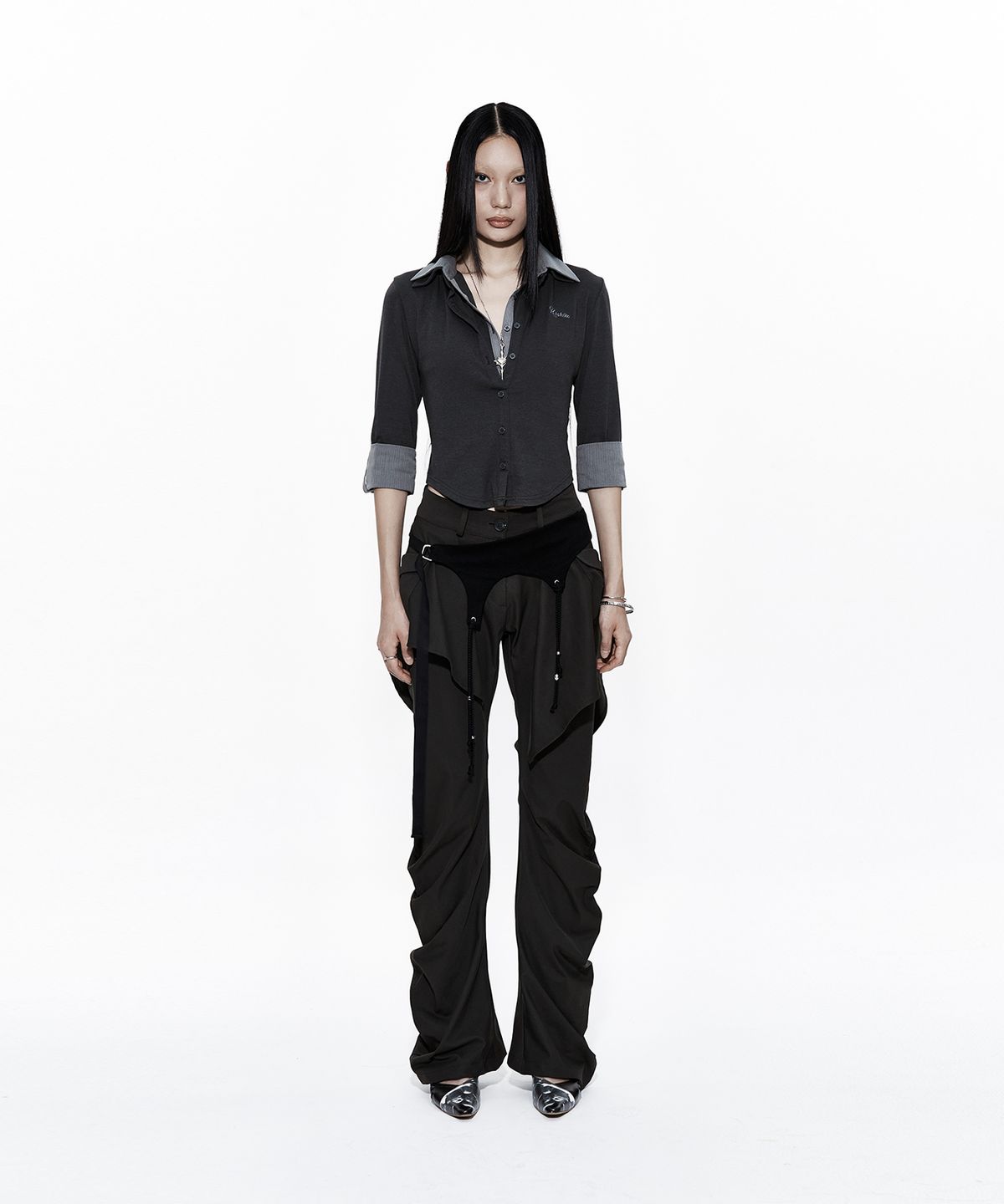 카시코(KASHIKO) Double Collar Slim Shirts Charcoal
