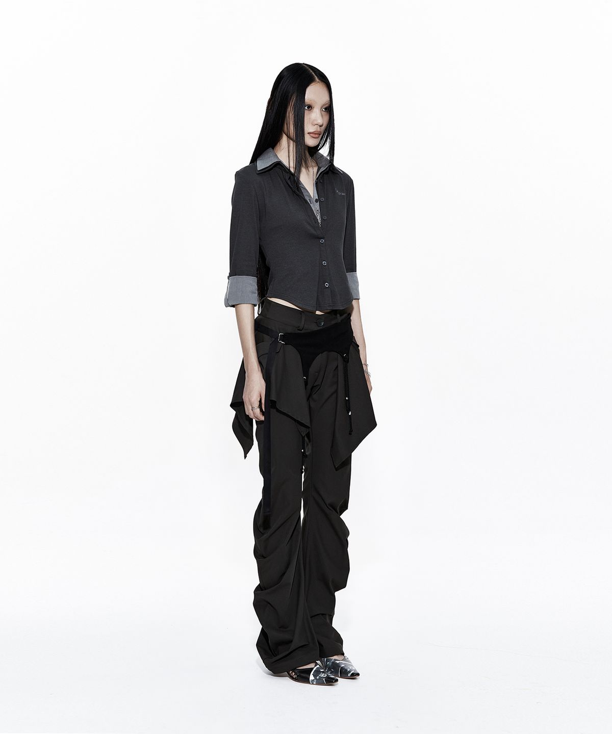 카시코(KASHIKO) Double Collar Slim Shirts Charcoal