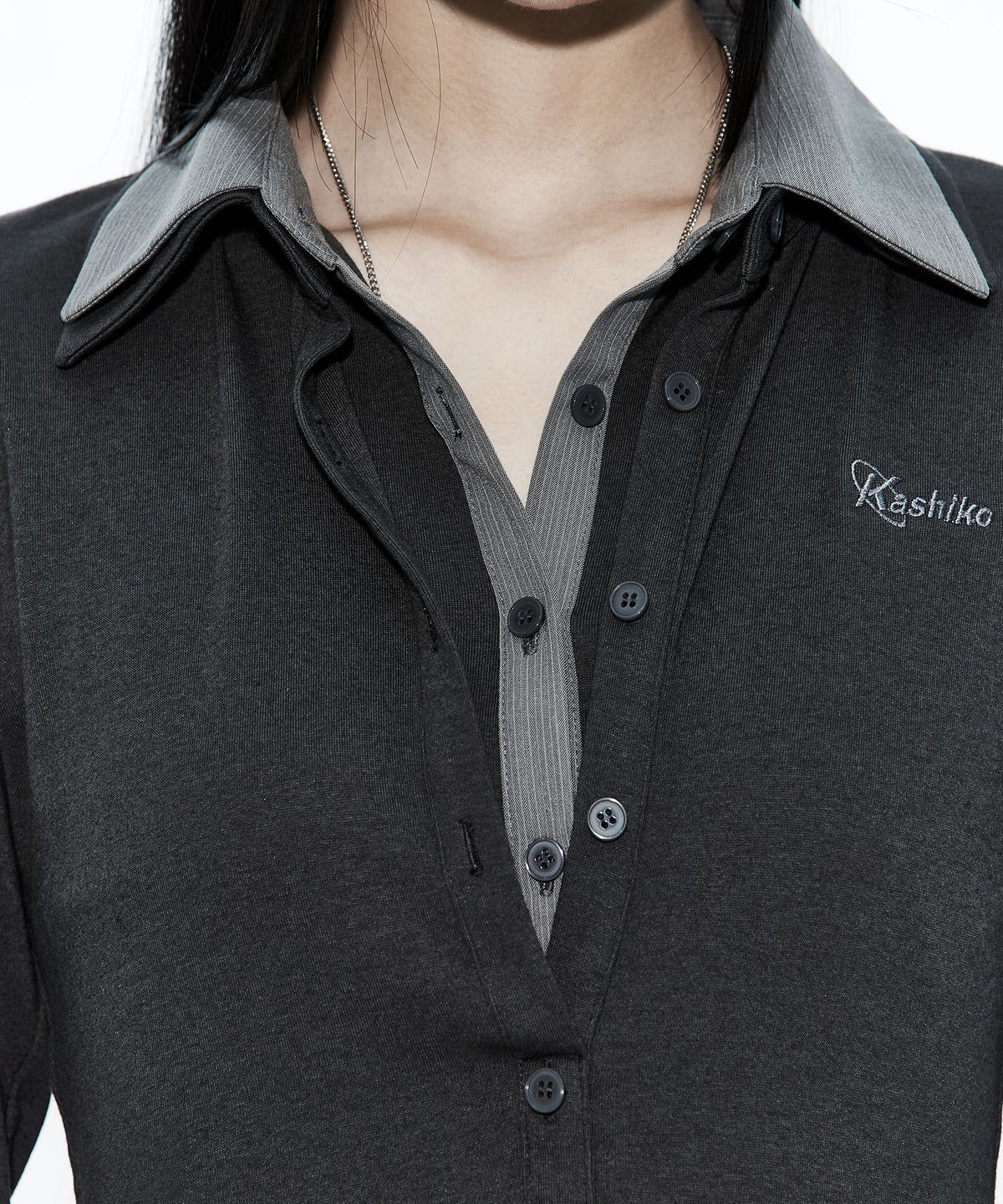 카시코(KASHIKO) Double Collar Slim Shirts Charcoal
