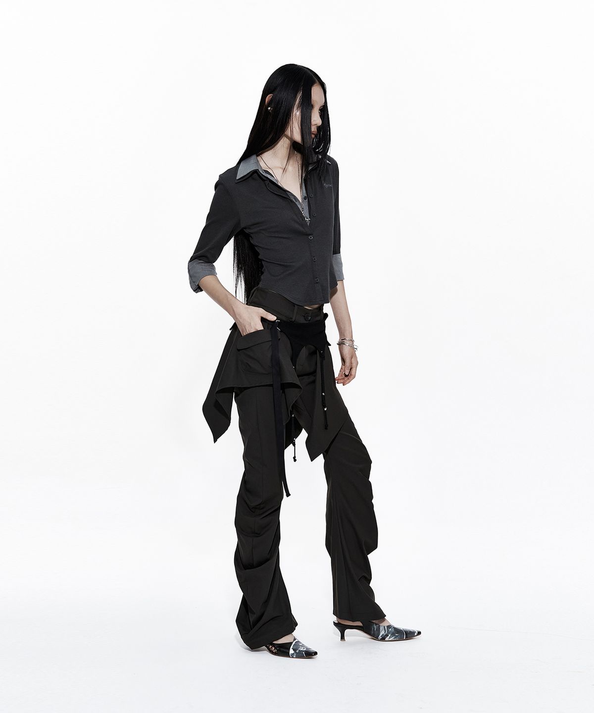 카시코(KASHIKO) Layered Strap Pants Khaki