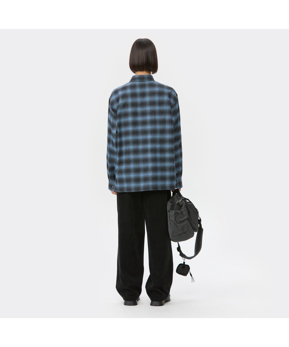 커스텀멜로우(CUSTOMELLOW) Blue Oversized Fit String Check Shirt CWSAW25132BUX