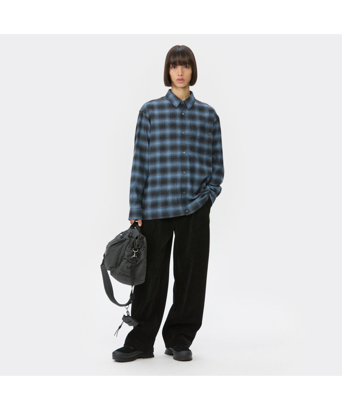 커스텀멜로우(CUSTOMELLOW) Blue Oversized Fit String Check Shirt CWSAW25132BUX