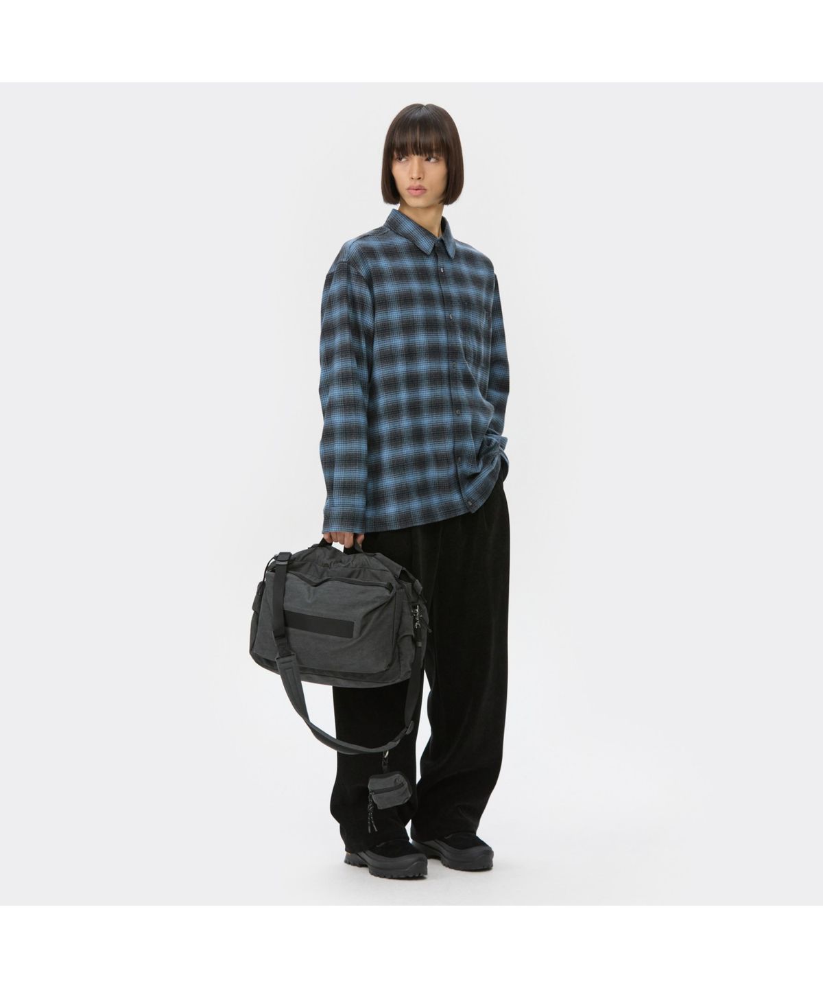 커스텀멜로우(CUSTOMELLOW) Blue Oversized Fit String Check Shirt CWSAW25132BUX
