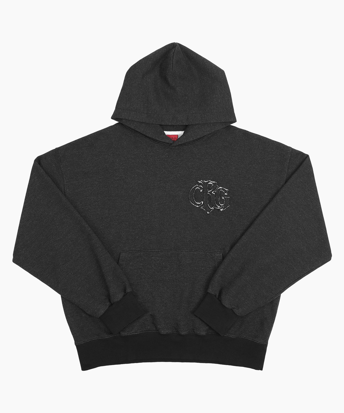 크리건(CRIGUN) LOGO APPLIQUE HOODIE PIGMENT HEATHER BLACK