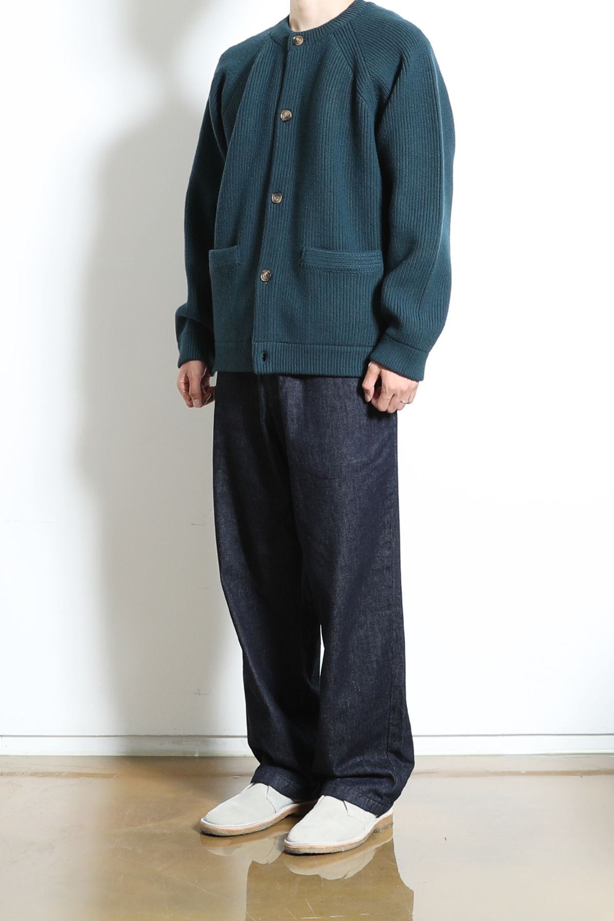홀리선(HORLISUN) Annette Superfine Wool Heavy Rib Knit Cardigan Evergreen