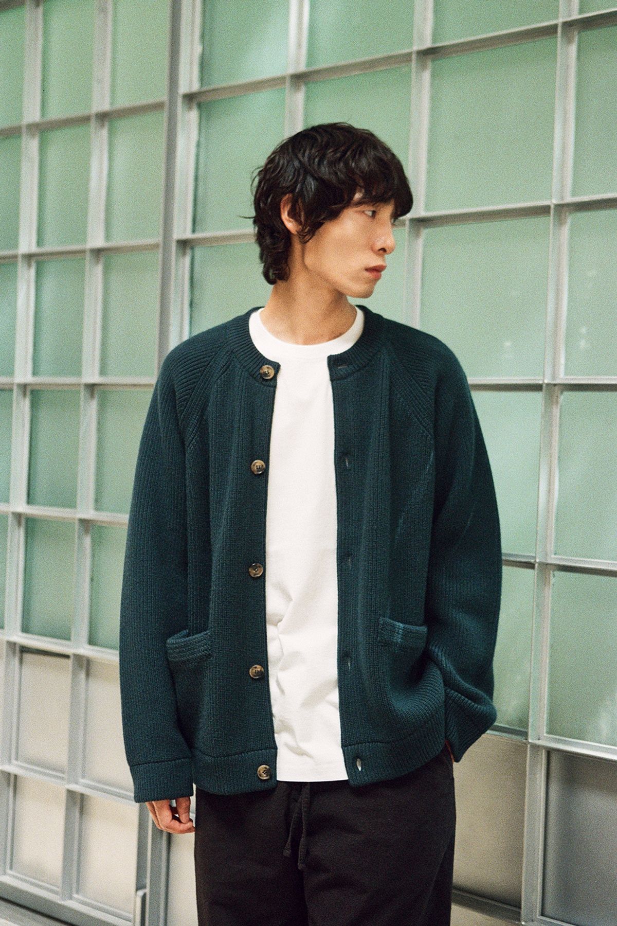 홀리선(HORLISUN) Annette Superfine Wool Heavy Rib Knit Cardigan Evergreen