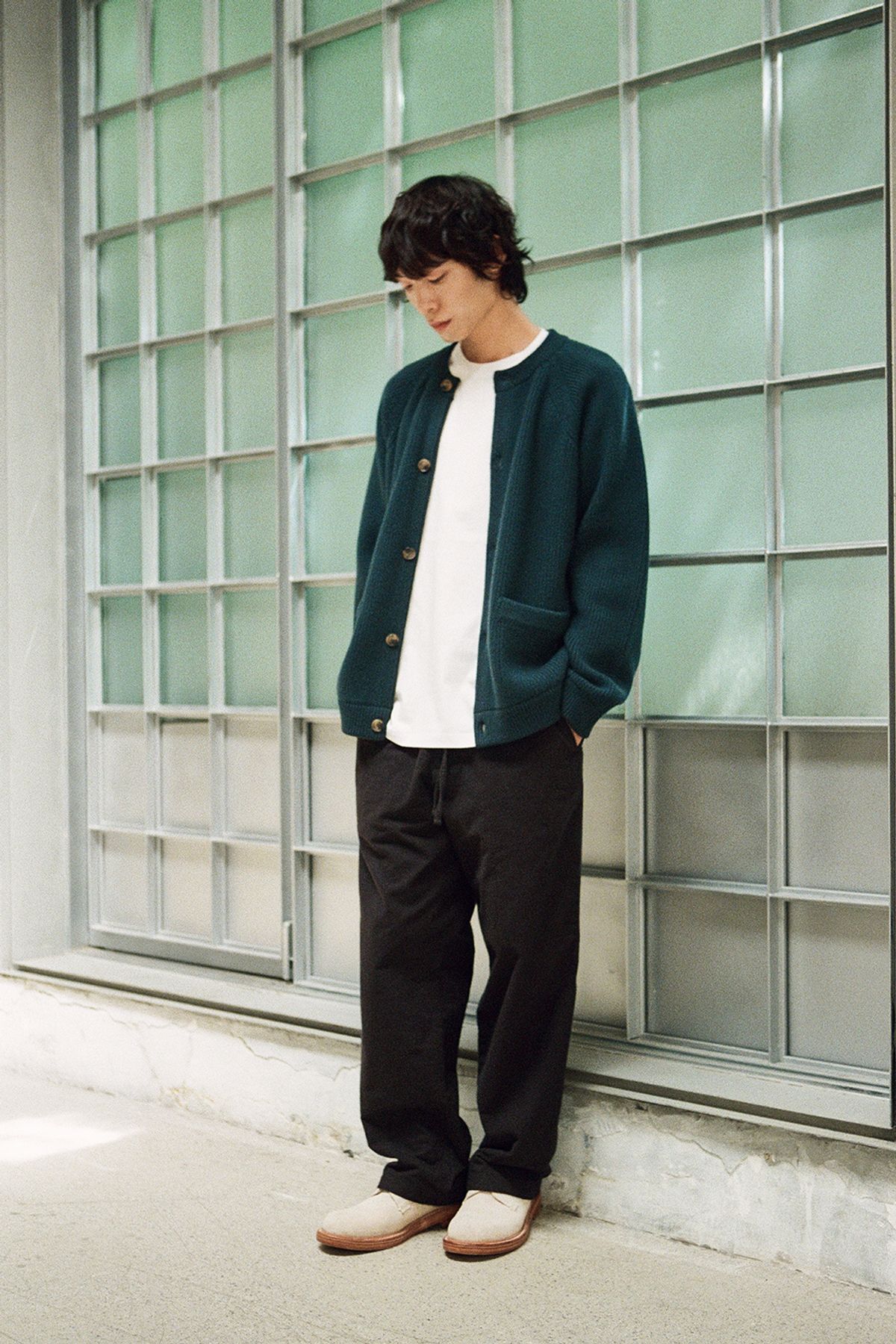 홀리선(HORLISUN) Annette Superfine Wool Heavy Rib Knit Cardigan Evergreen