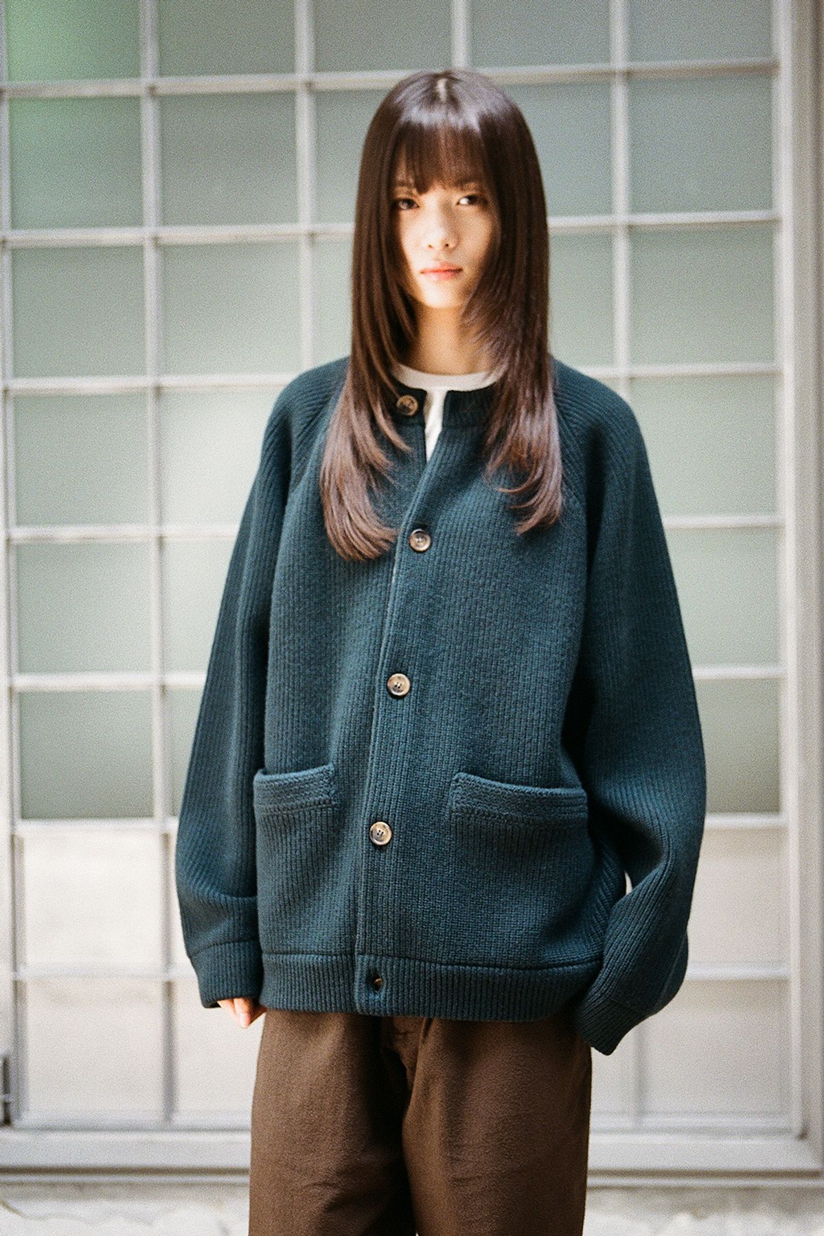 홀리선(HORLISUN) Annette Superfine Wool Heavy Rib Knit Cardigan Evergreen