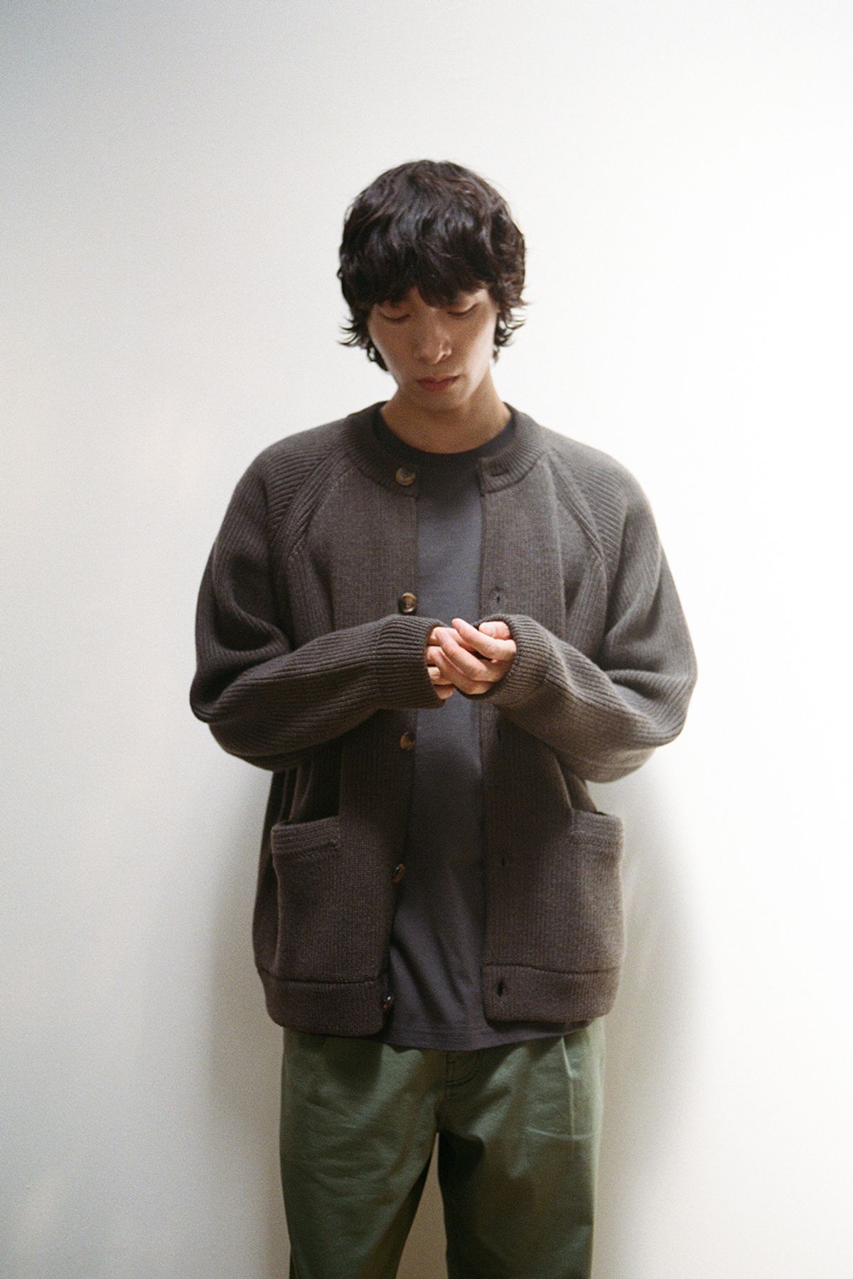 홀리선(HORLISUN) Annette Superfine Wool Heavy Rib Knit Cardigan Spain Olive