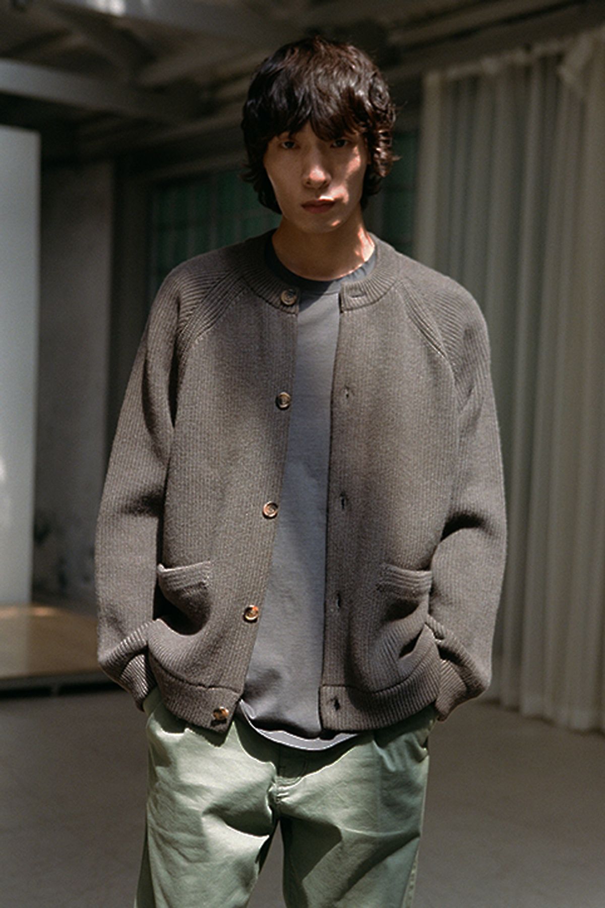 홀리선(HORLISUN) Annette Superfine Wool Heavy Rib Knit Cardigan Spain Olive
