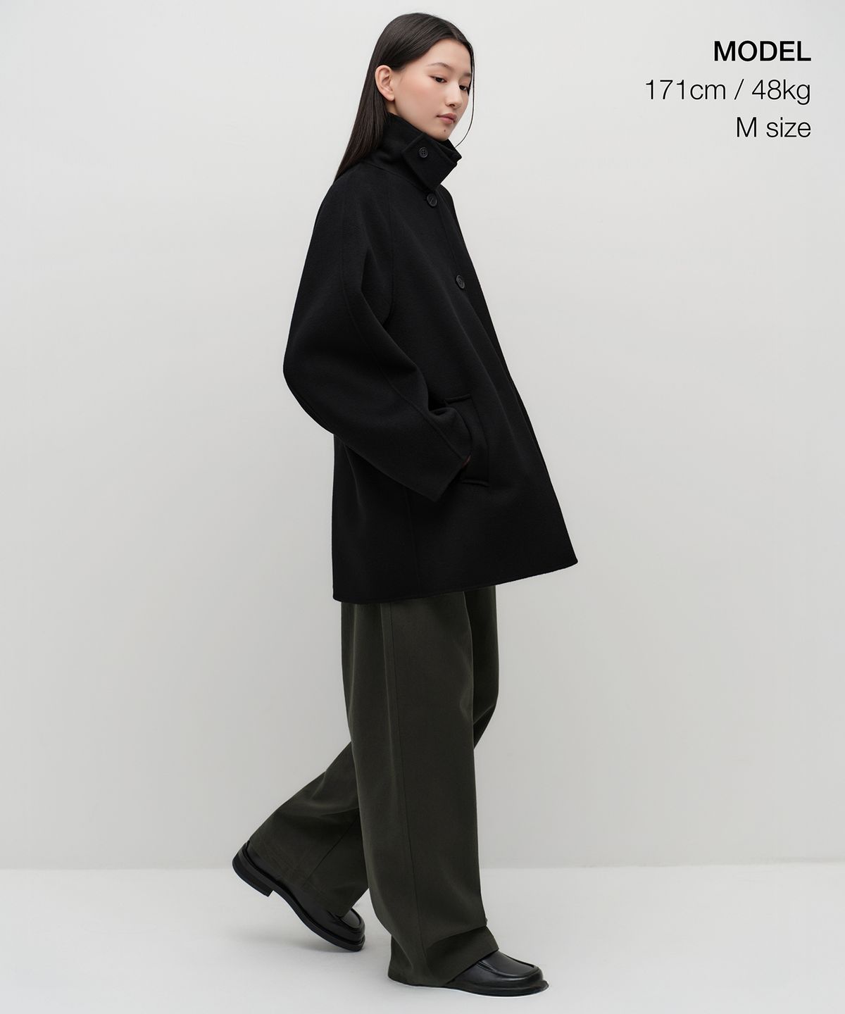무신사 스탠다드 우먼(MUSINSA STANDARD WOMAN) 우먼즈 캐시미어 블렌드 핸드메이드 하프 발마칸 로브 코트 [블랙]
