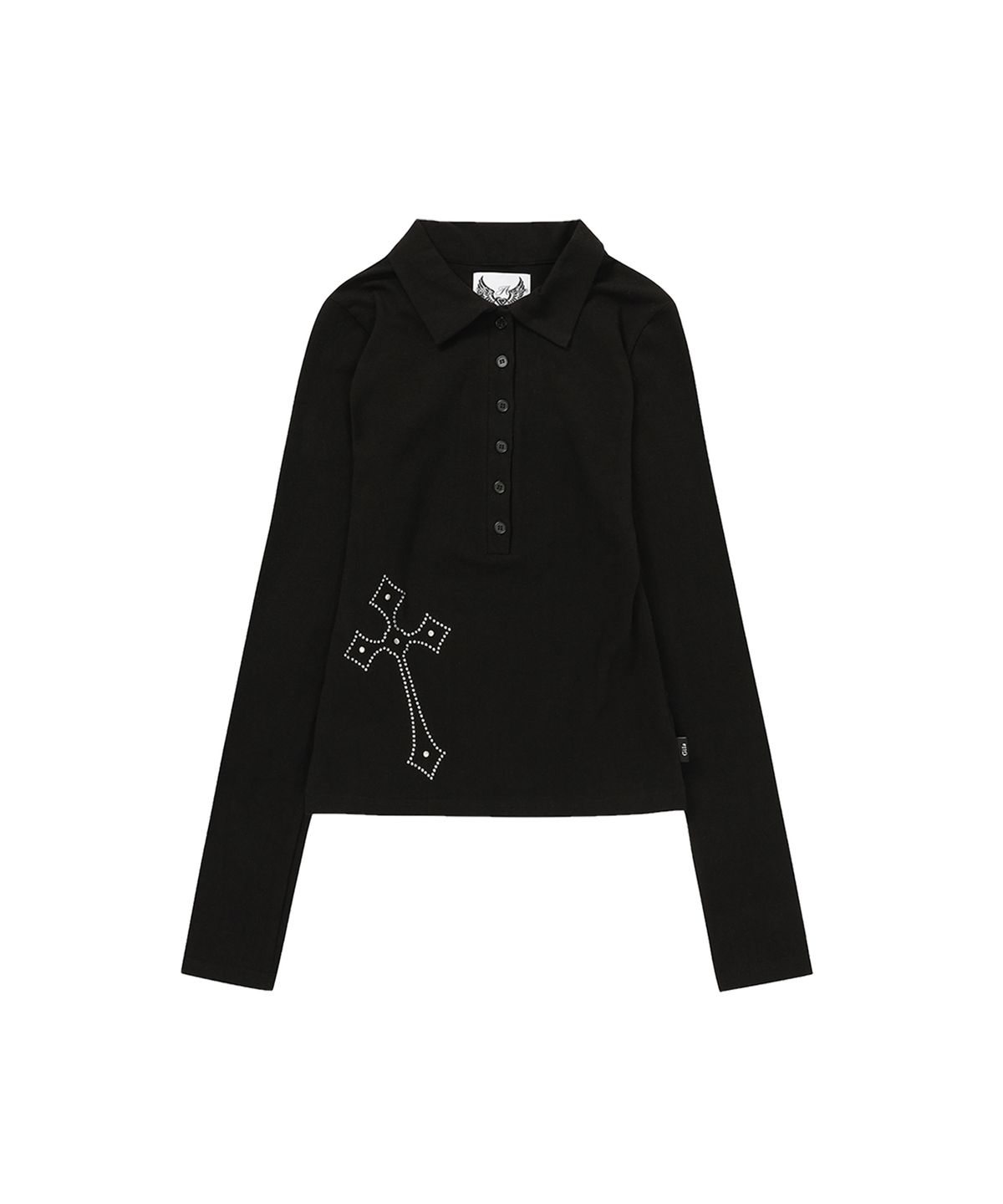 길라아카이브(GILAARCHIVE) CROSS BUTTON COLLAR LONG SLEEVE_BLACK