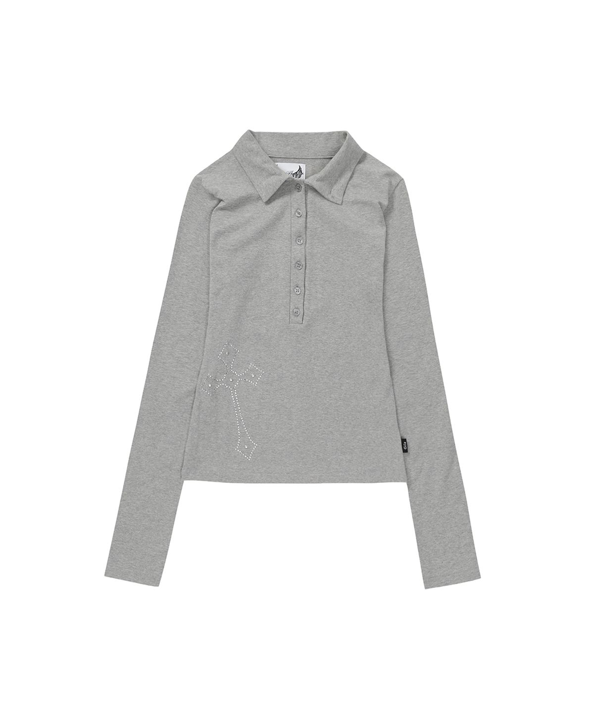 길라아카이브(GILAARCHIVE) CROSS BUTTON COLLAR LONG SLEEVE_GREY