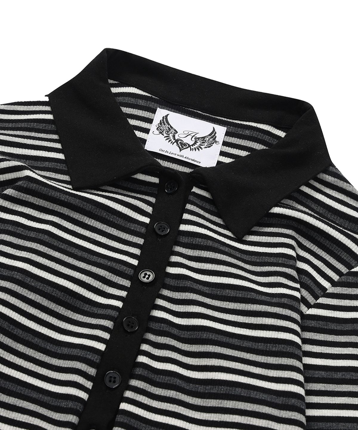 길라아카이브(GILAARCHIVE) CROSS BUTTON COLLAR STRIPE LONG SLEEVE_CHARCOAL