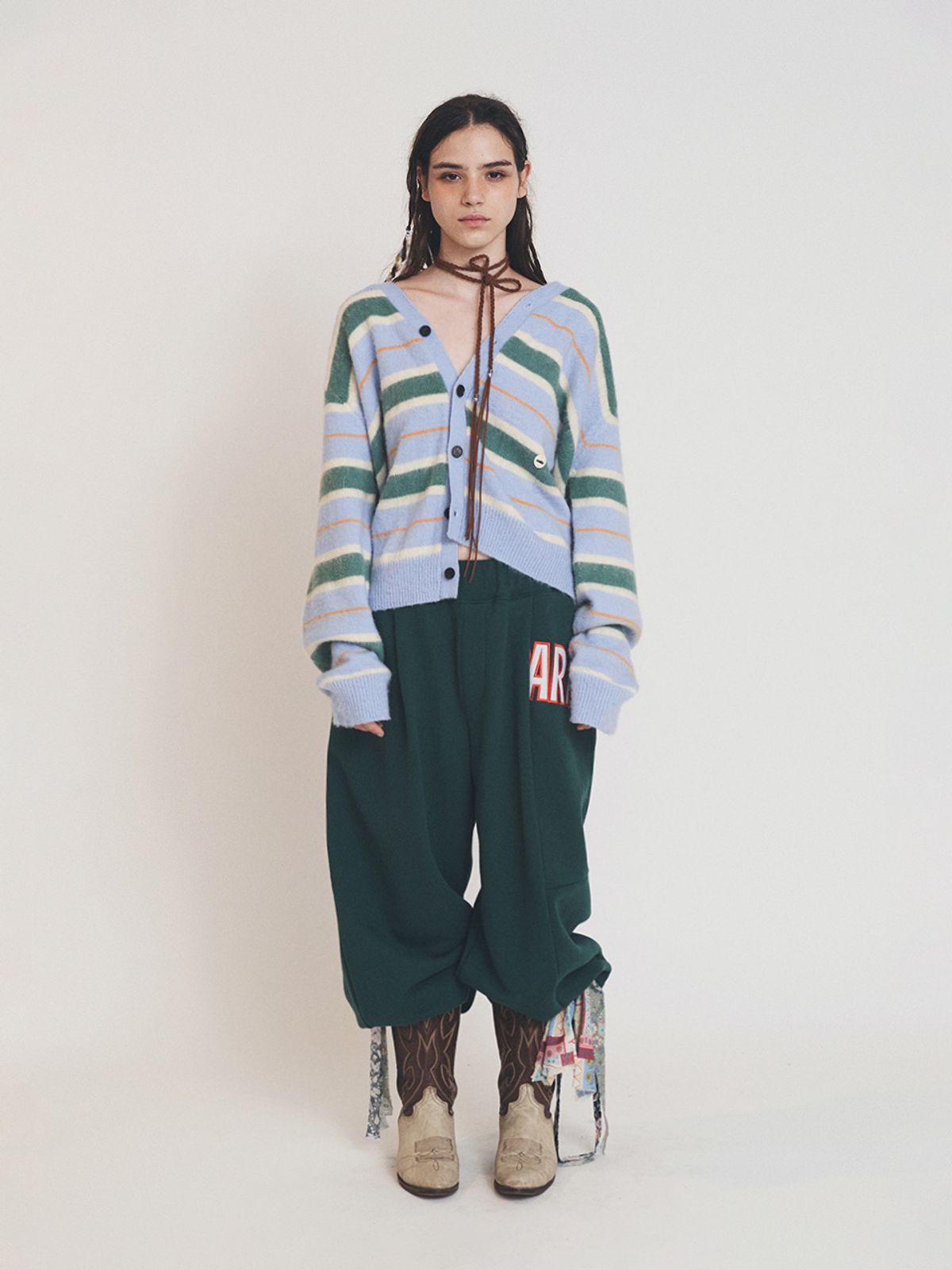 에즈이프 캘리(ASIF CALIE) RAW EDGE EMBROIDERY WIDE PANTS GREEN
