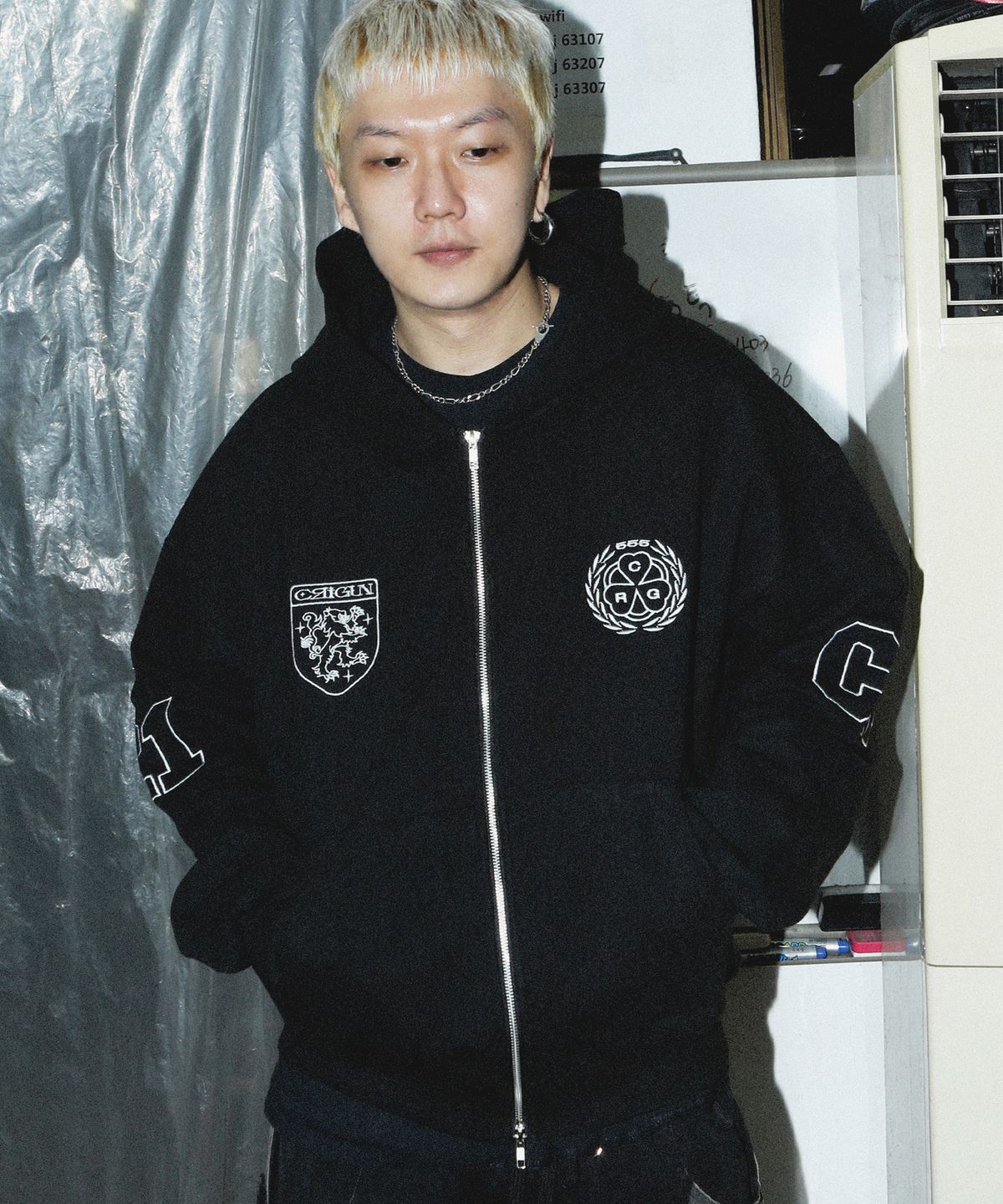 크리건(CRIGUN) CLUB JERSEY ZIP-UP HOODIE BLACK