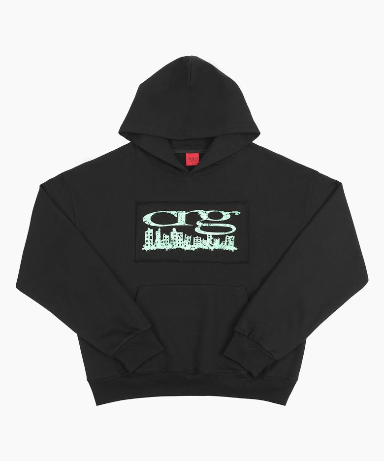 CITY LOGO CUT OFF HOODIE BLACK