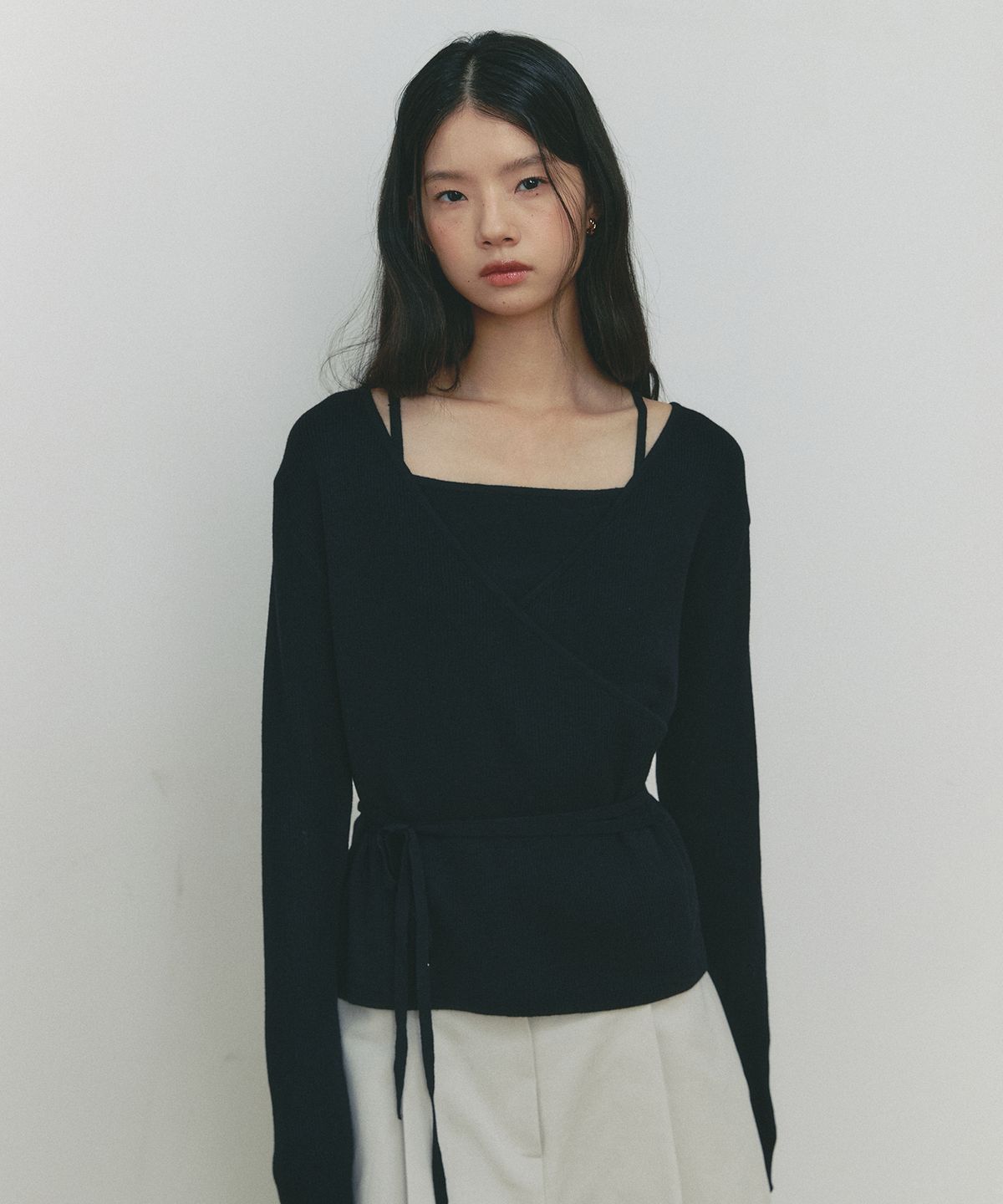 쎄미(SSEMI) WOOL WRAP KNIT&SLEEVELESS(BK)