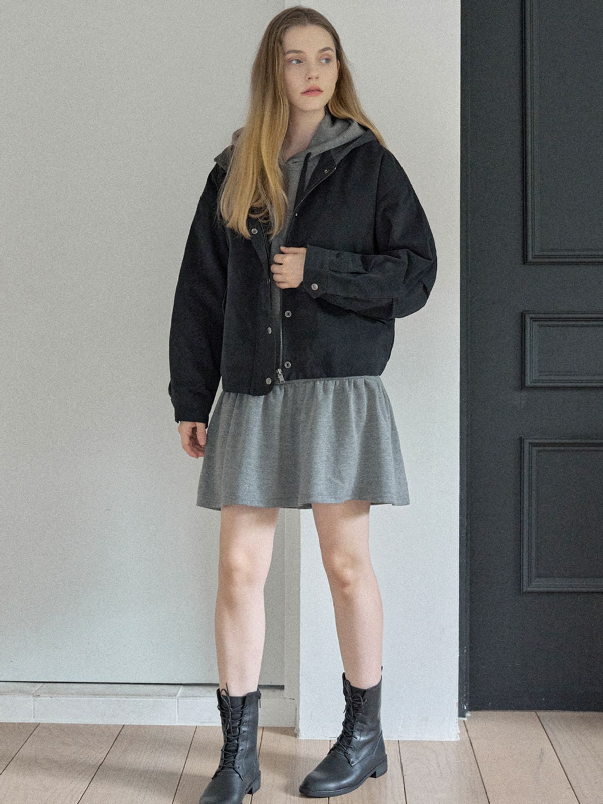 아방(AVANT-G) Quilted Liner Hooded Jumper - BLACK