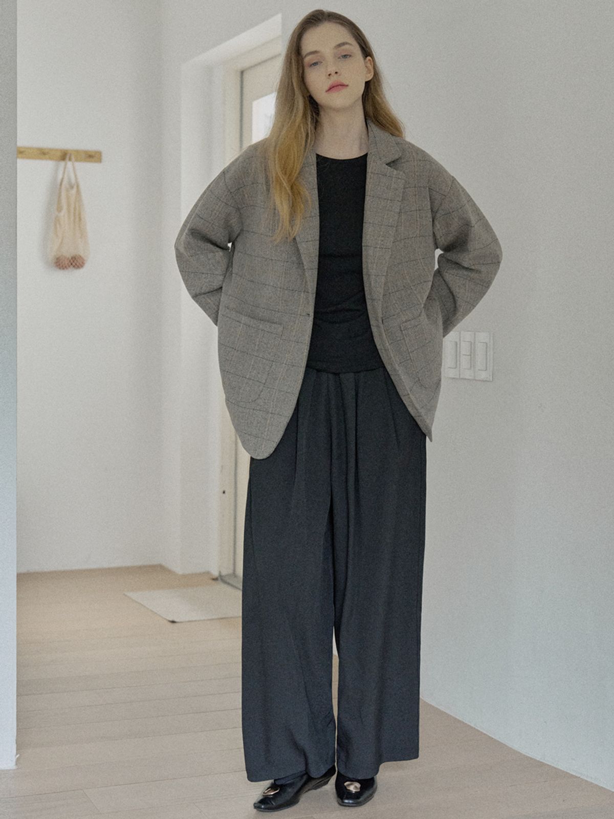 아방(AVANT-G) Check Herringbone Oversize Jacket - LIGHT GREY