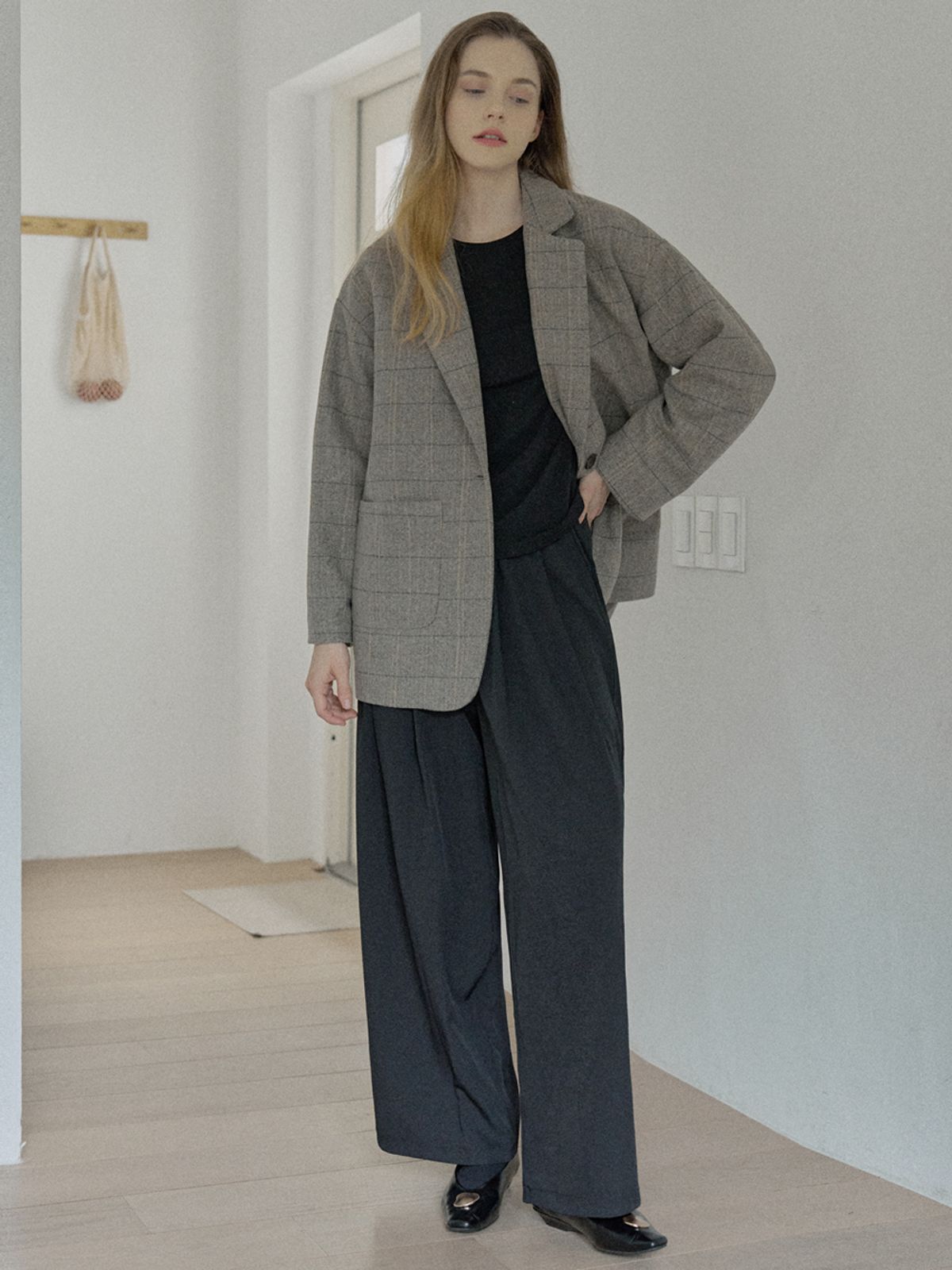 아방(AVANT-G) Check Herringbone Oversize Jacket - LIGHT GREY
