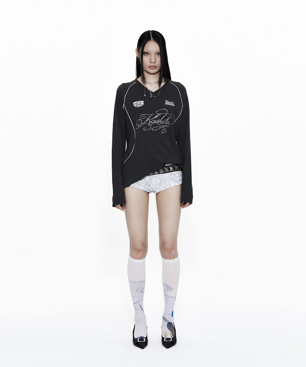 카시코(KASHIKO) Waffle Rugby Tee Charcoal