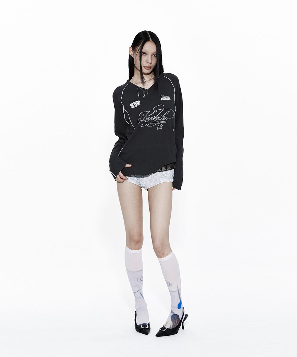 카시코(KASHIKO) Waffle Rugby Tee Charcoal