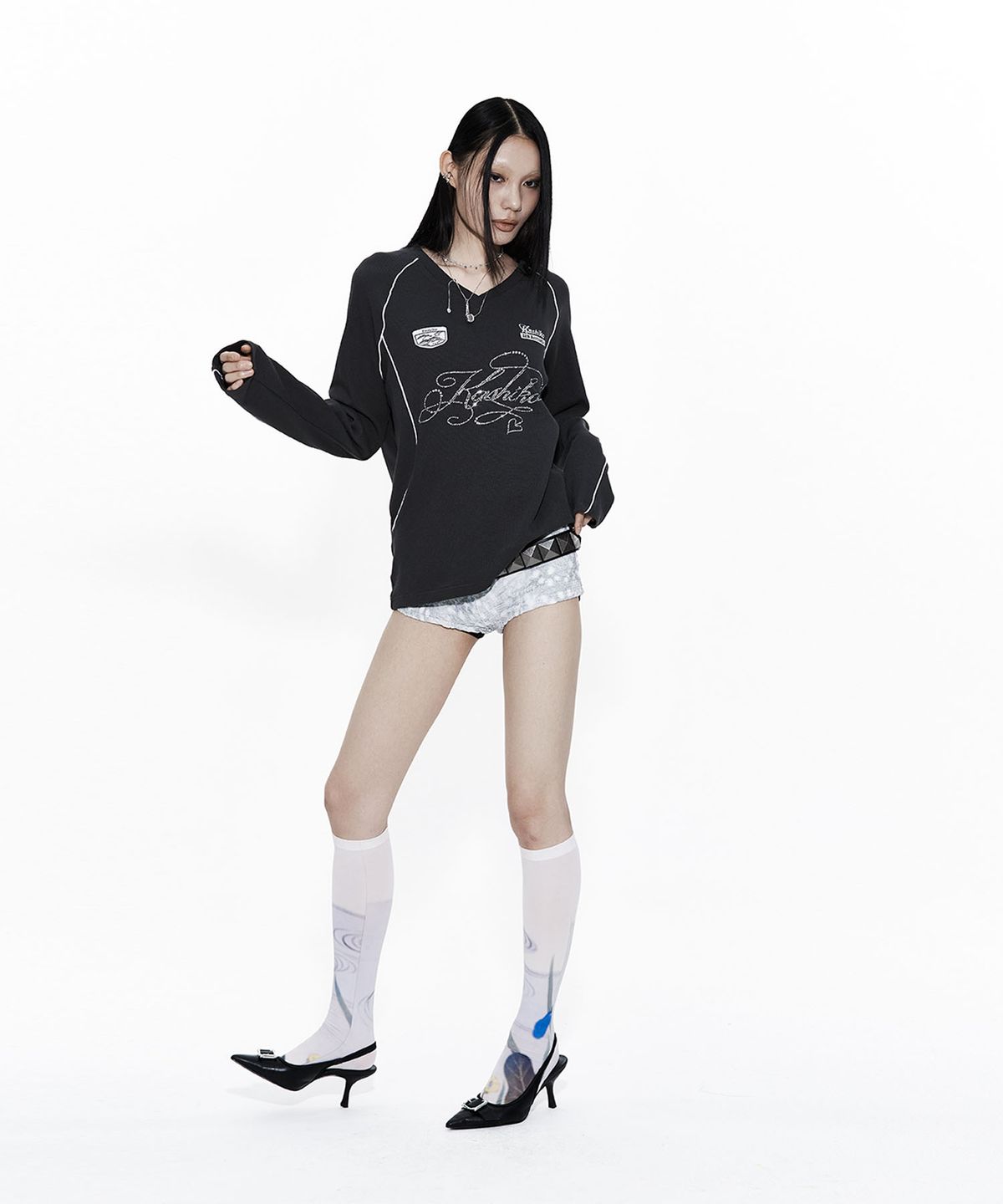 카시코(KASHIKO) Waffle Rugby Tee Charcoal