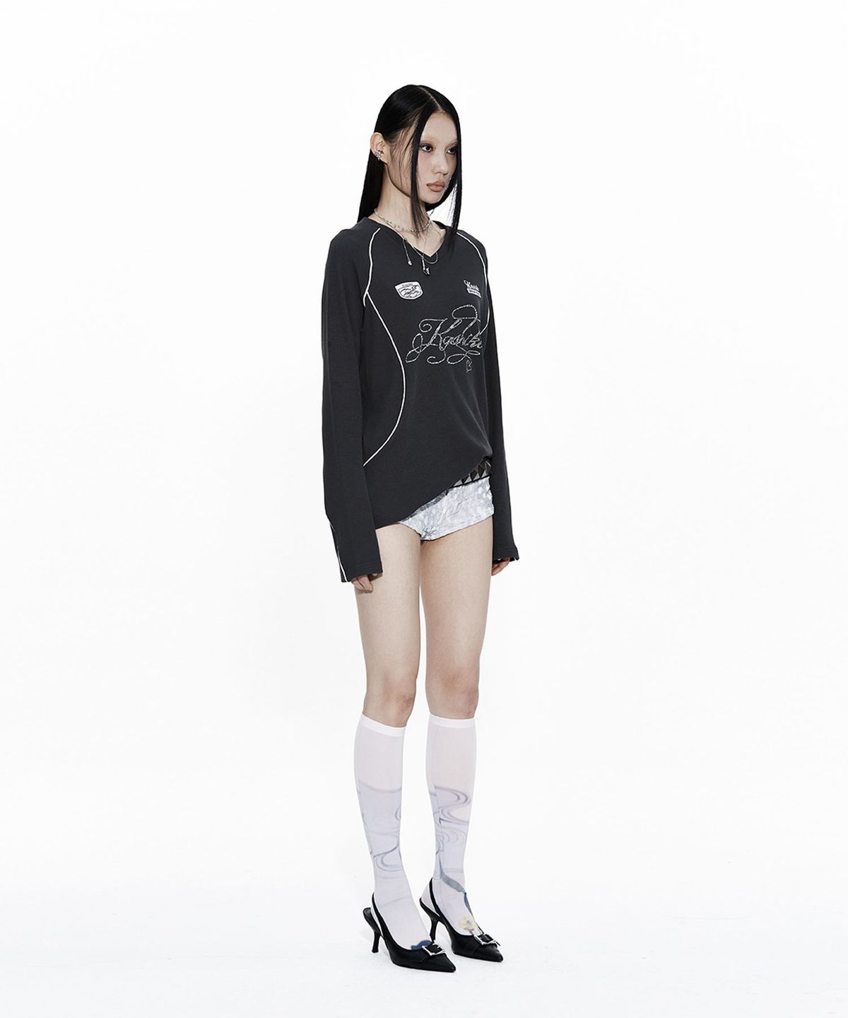 카시코(KASHIKO) Waffle Rugby Tee Charcoal