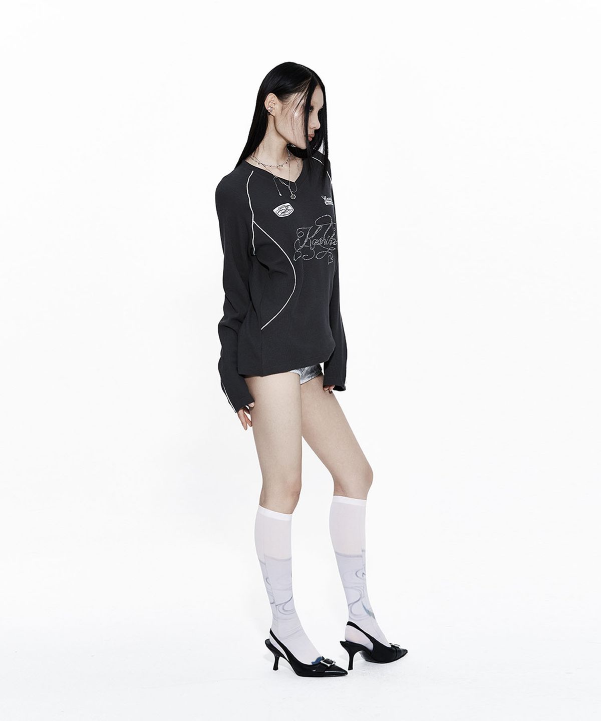 카시코(KASHIKO) Waffle Rugby Tee Charcoal