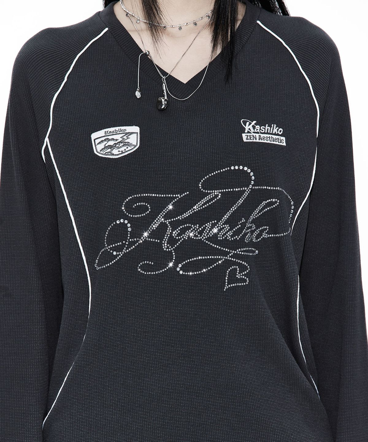카시코(KASHIKO) Waffle Rugby Tee Charcoal